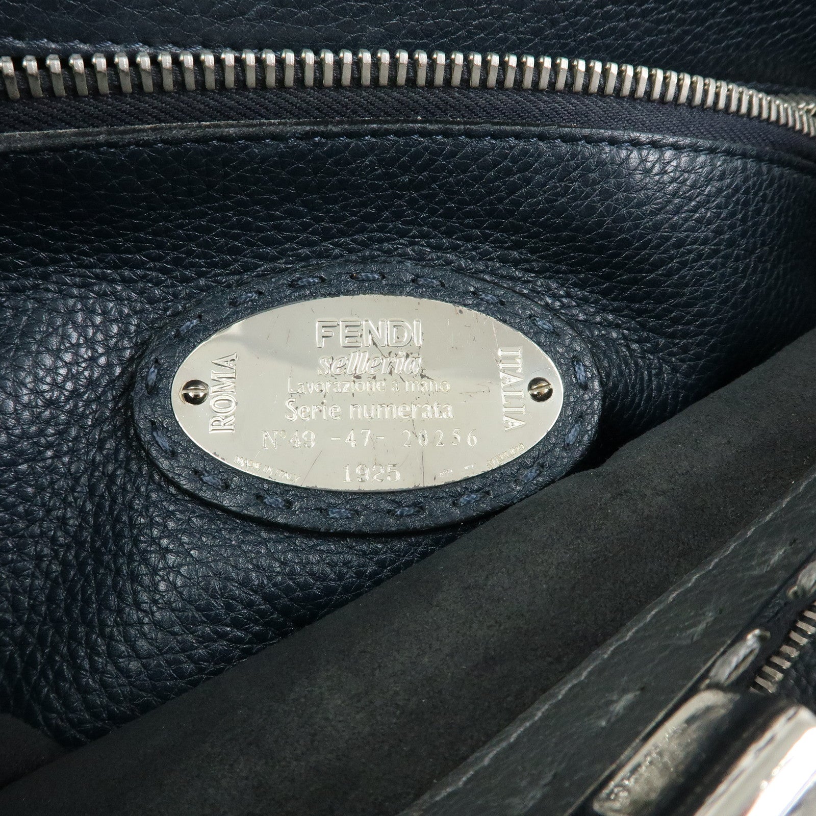 FENDI Selleria Peekaboo Leather 2Way Bag Hand Bag Gray 7VA406