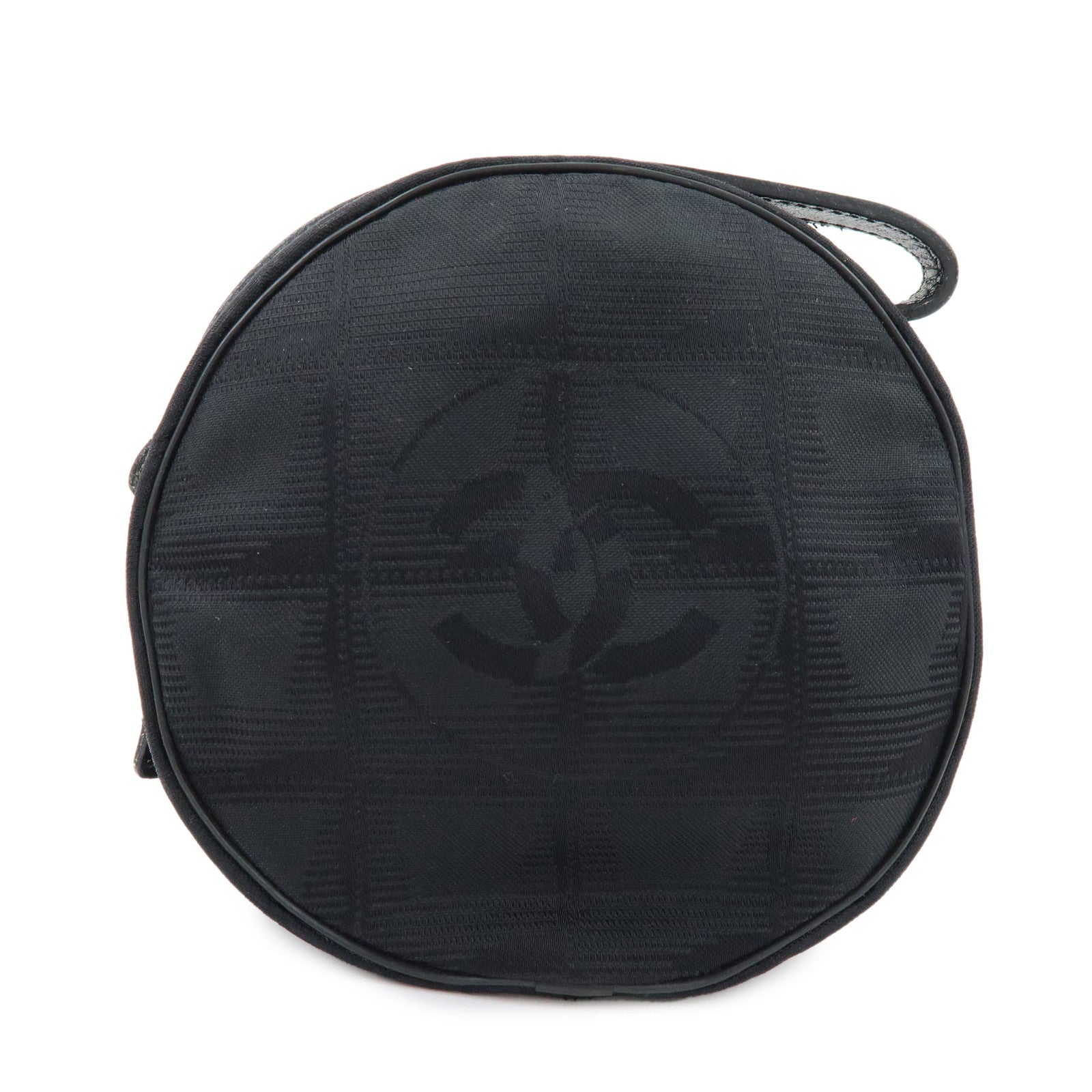 CHANEL New Travel Line Nylon Jacquard Leather Cosmetic Pouch Black