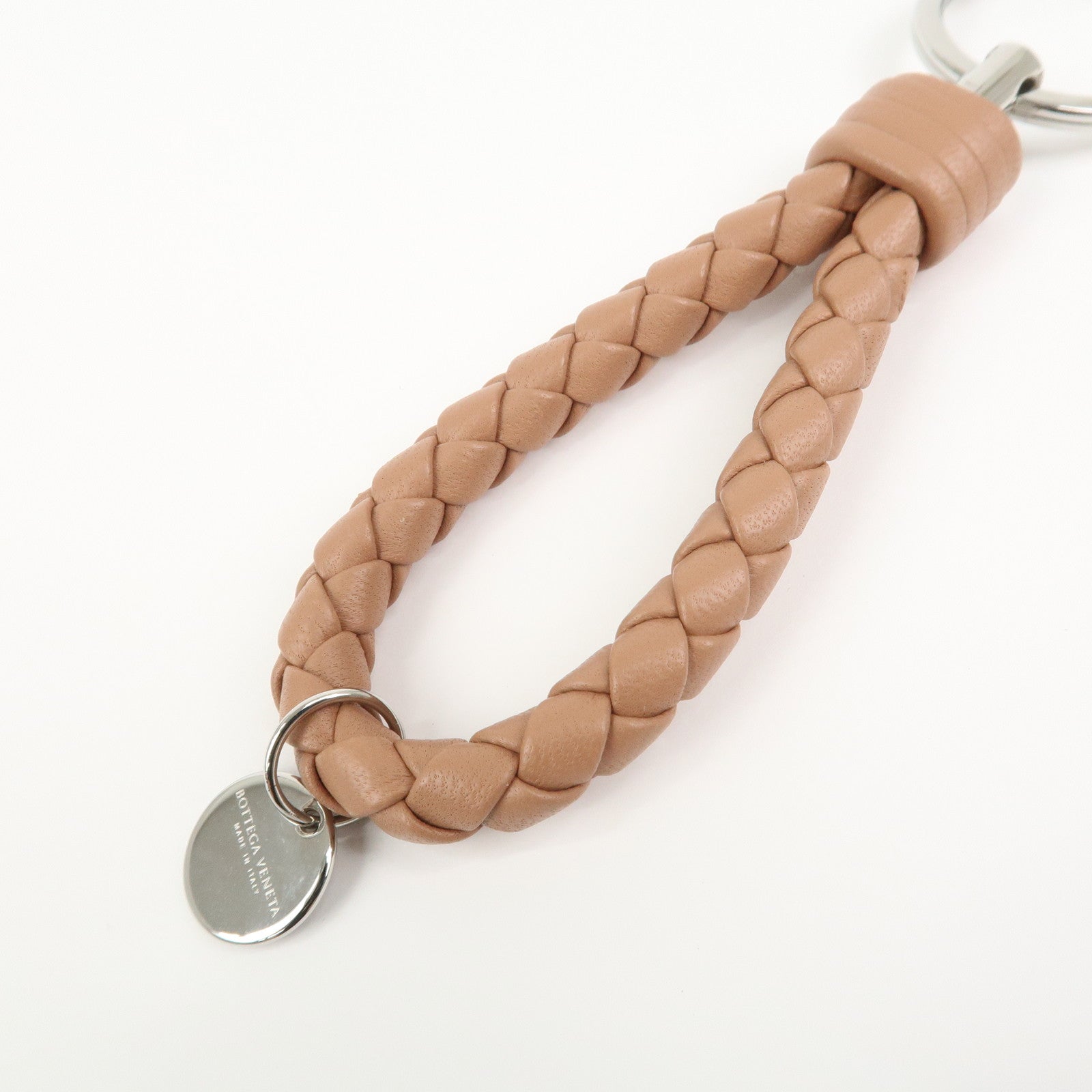 BOTTEGA VENETA Intrecciato Leather Key Holder Bag Charm Brown