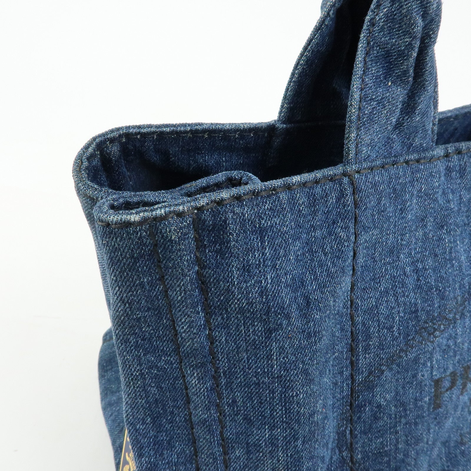 PRADA Triangle Logto Canapa Denim Tote Bag Hand Bag Blue B1877B