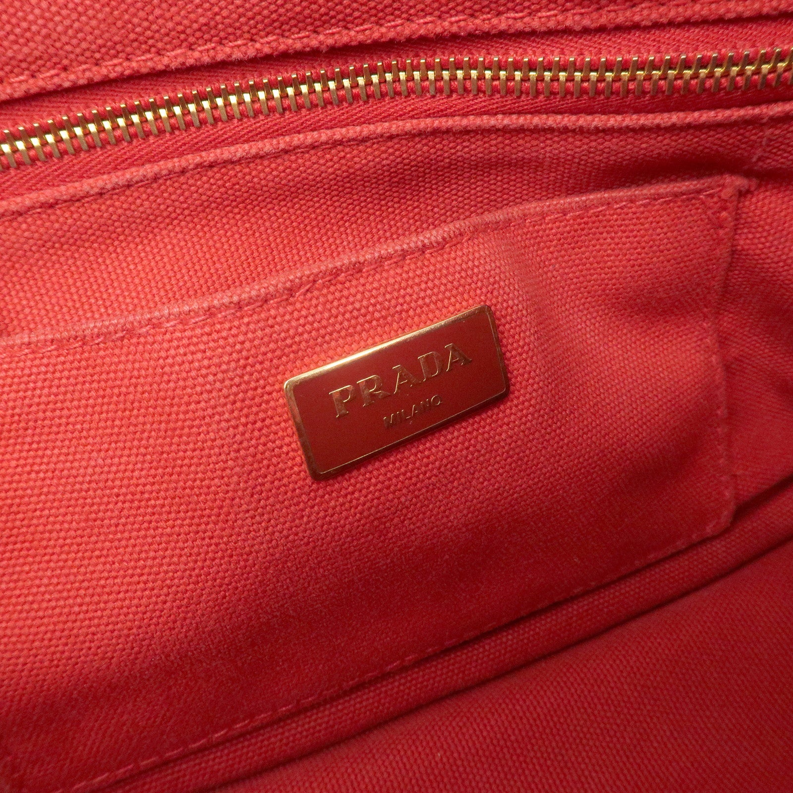 PRADA Logo Canapa Mini Canvas Hand Bag Tote Bag Red BN2439