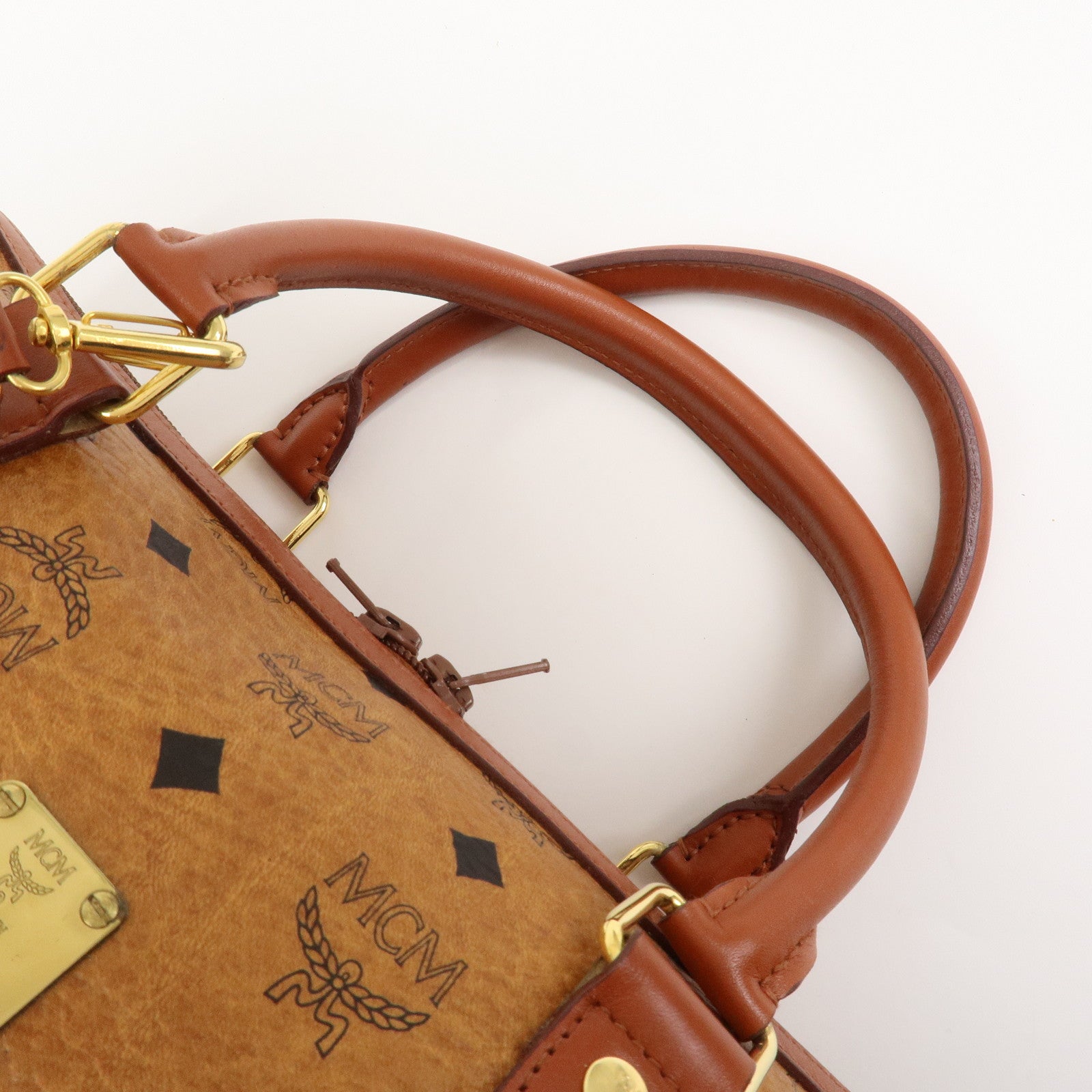 MCM Visetos Logo Leather 2WAY Bag Hand Bag Shoulder Bag Brown