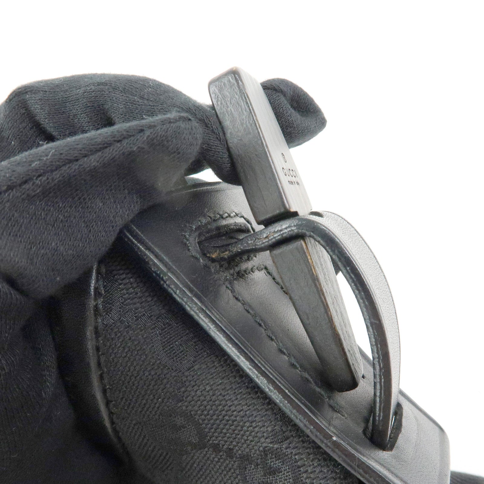 GUCCI GG Canvas Leather Shoulder Bag Hand Bag Black 107752