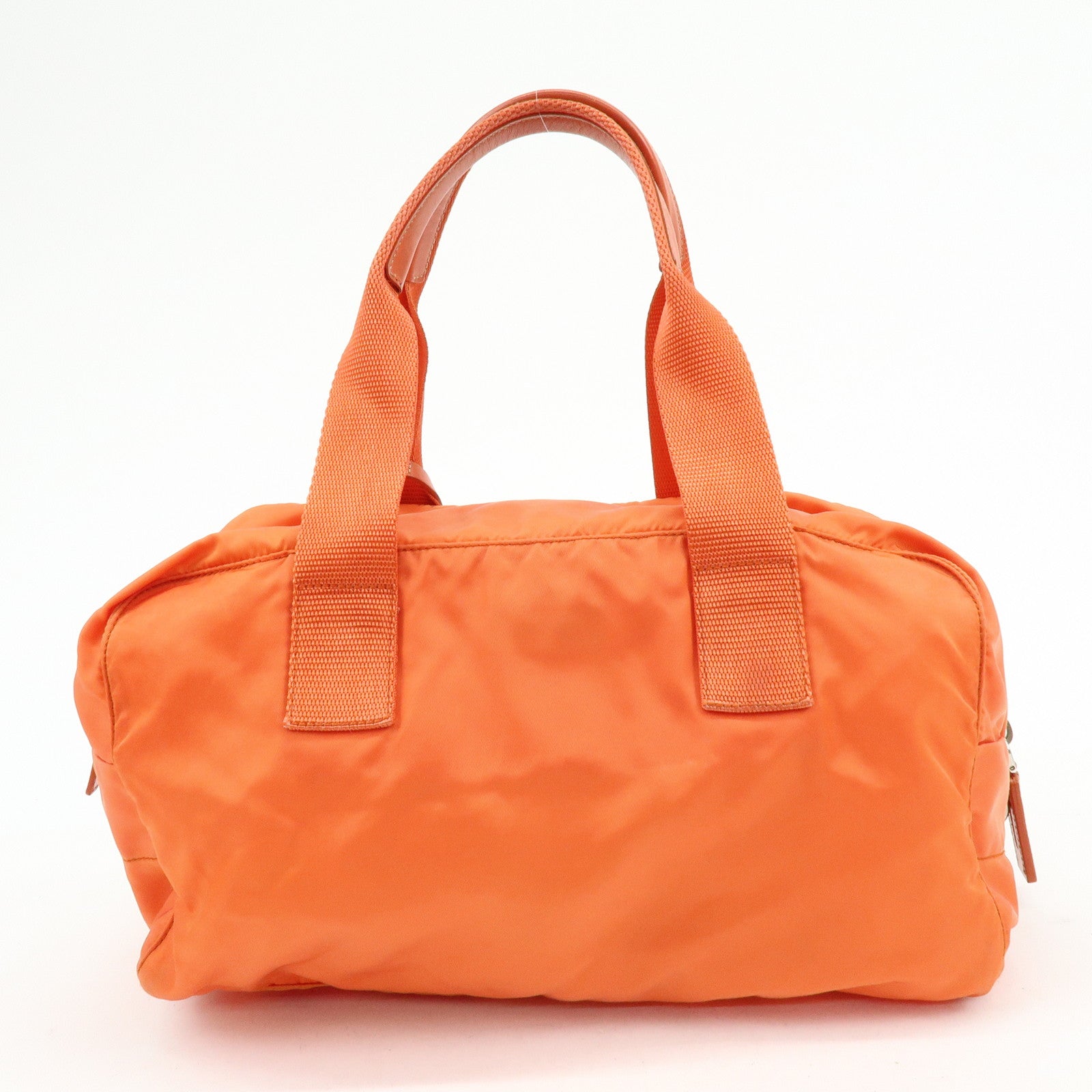PRADA Triangle Logo Nylon Boston Bag Hand Bag Orange