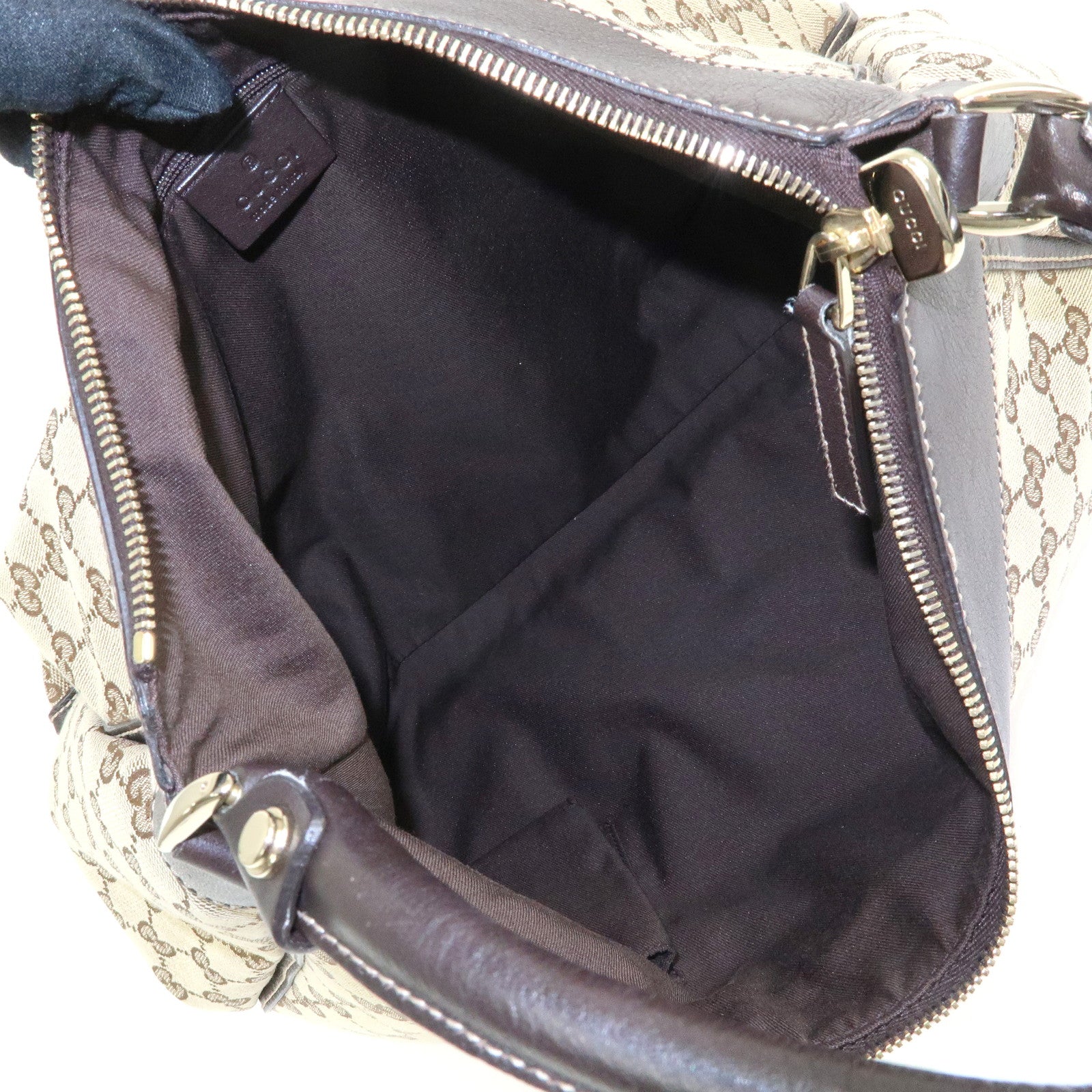 GUCCI Abbey GG Canvas Leather Shoulder Bag Hand Bag Brown 189833