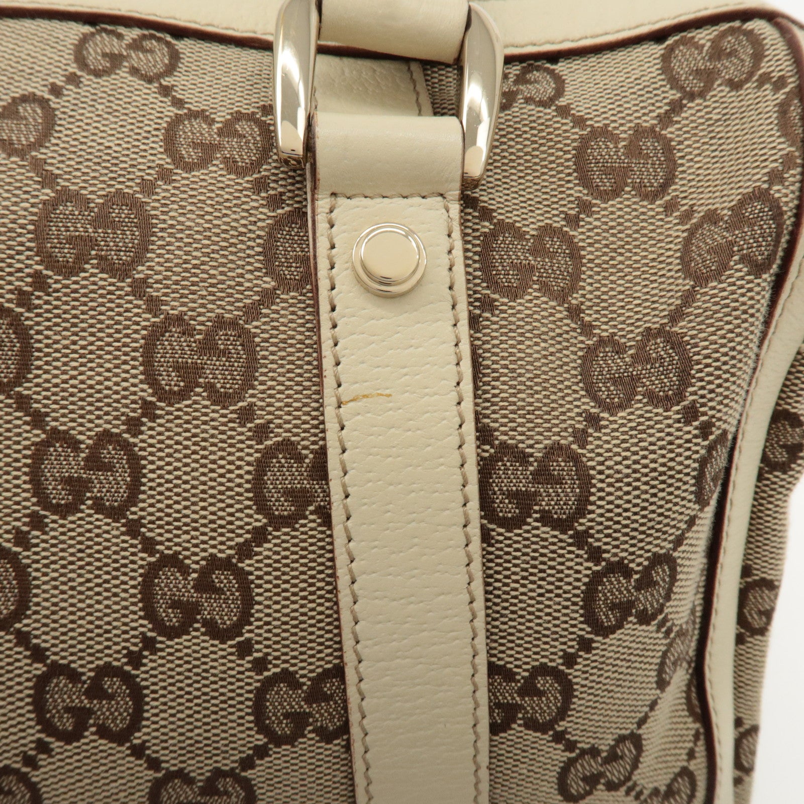 GUCCI Abbey GG Canvas Leather Hand Bag Beige Ivory 130942 Used