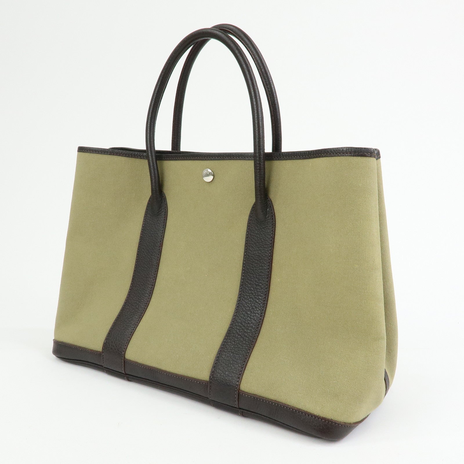 HERMES Toile Ash Negonda Garden Party PM □F Stamped Tote Bag Khaki