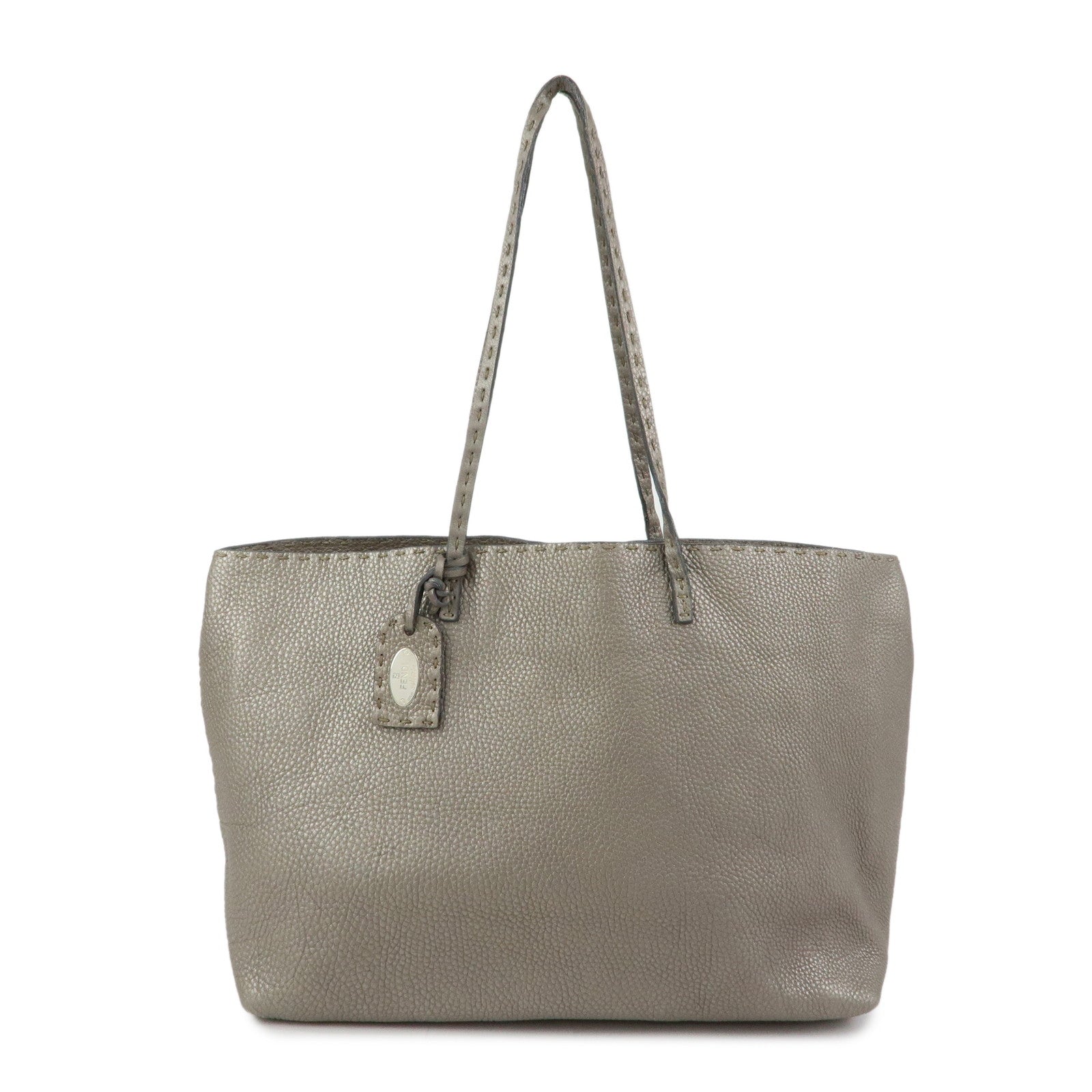 FENDI Selleria Leather Tote Bag Shoulder Bag Silver 8BH126