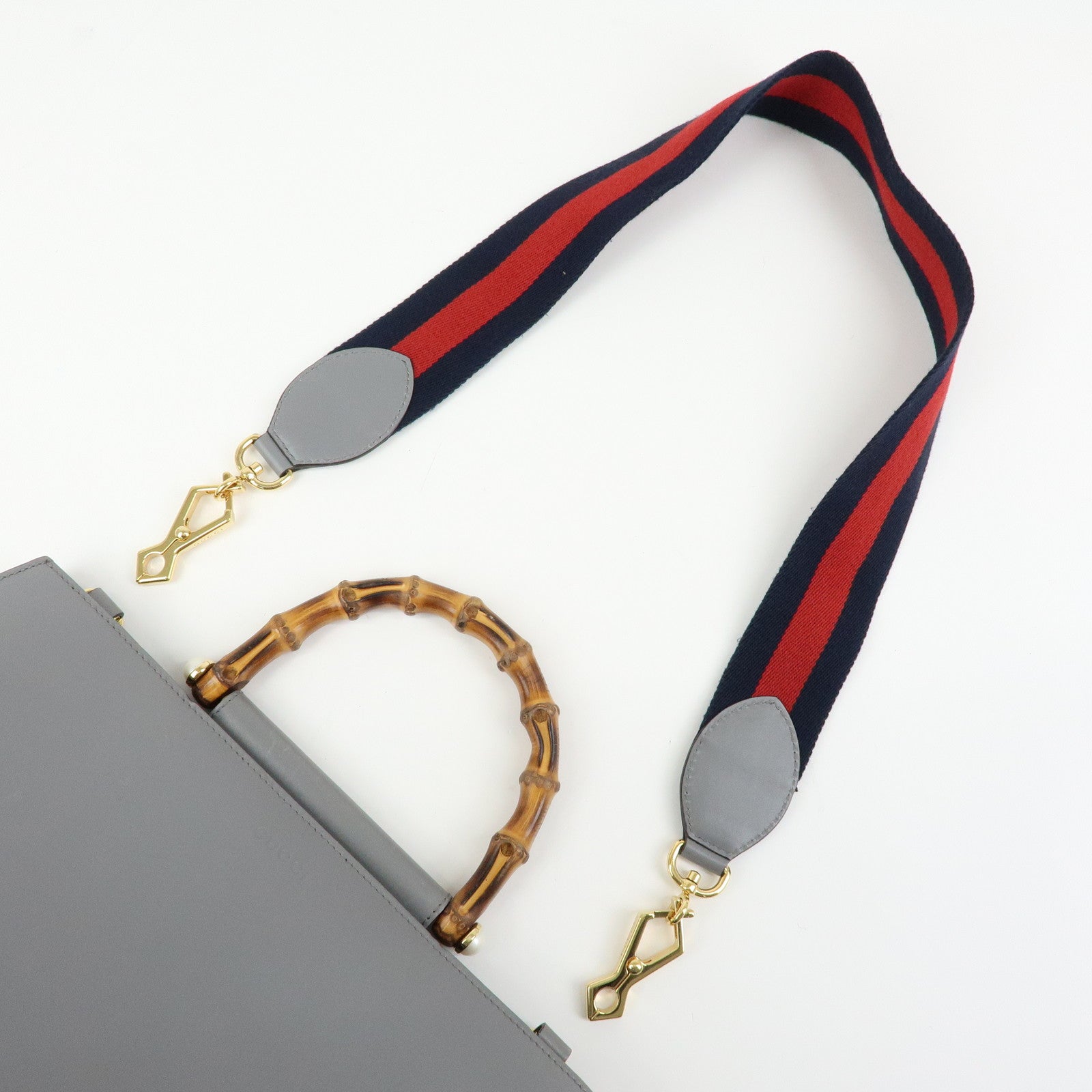 GUCCI Sherry Bamboo Nymphaea Leather 2Way Bag Gray White 453764
