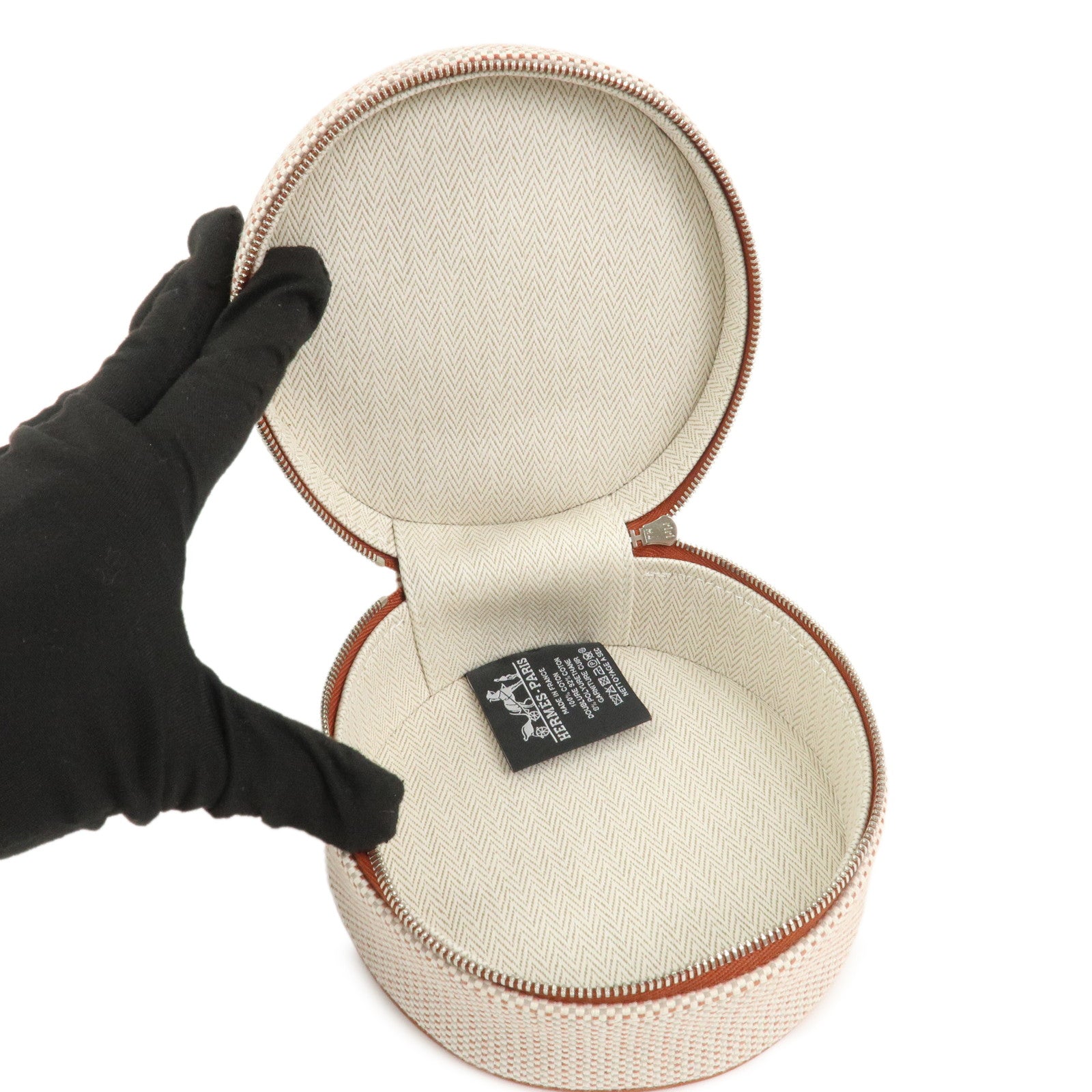 HERMES Evasion Cotton 100% Leather Cosmetic Makeup Pouch Vermilion