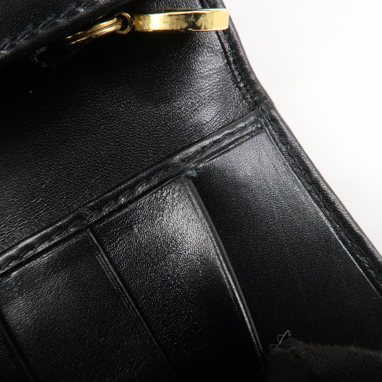 Ferragamo Vara Ribbon Leather Bi-fold Long Wallet Black Gold HDW Used