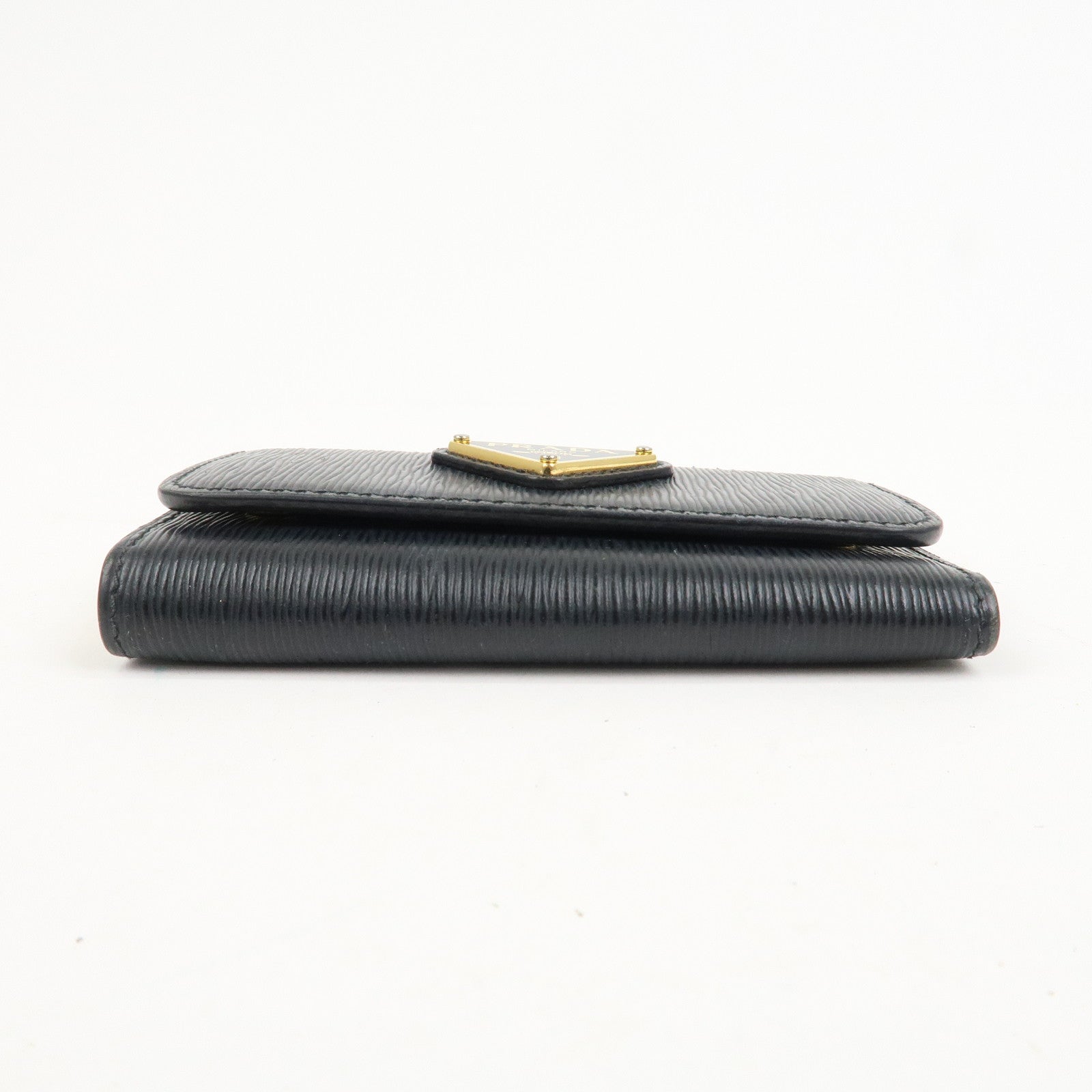 PRADA Triangle Logo Leather 6 Rings Key Case Black 1PG222