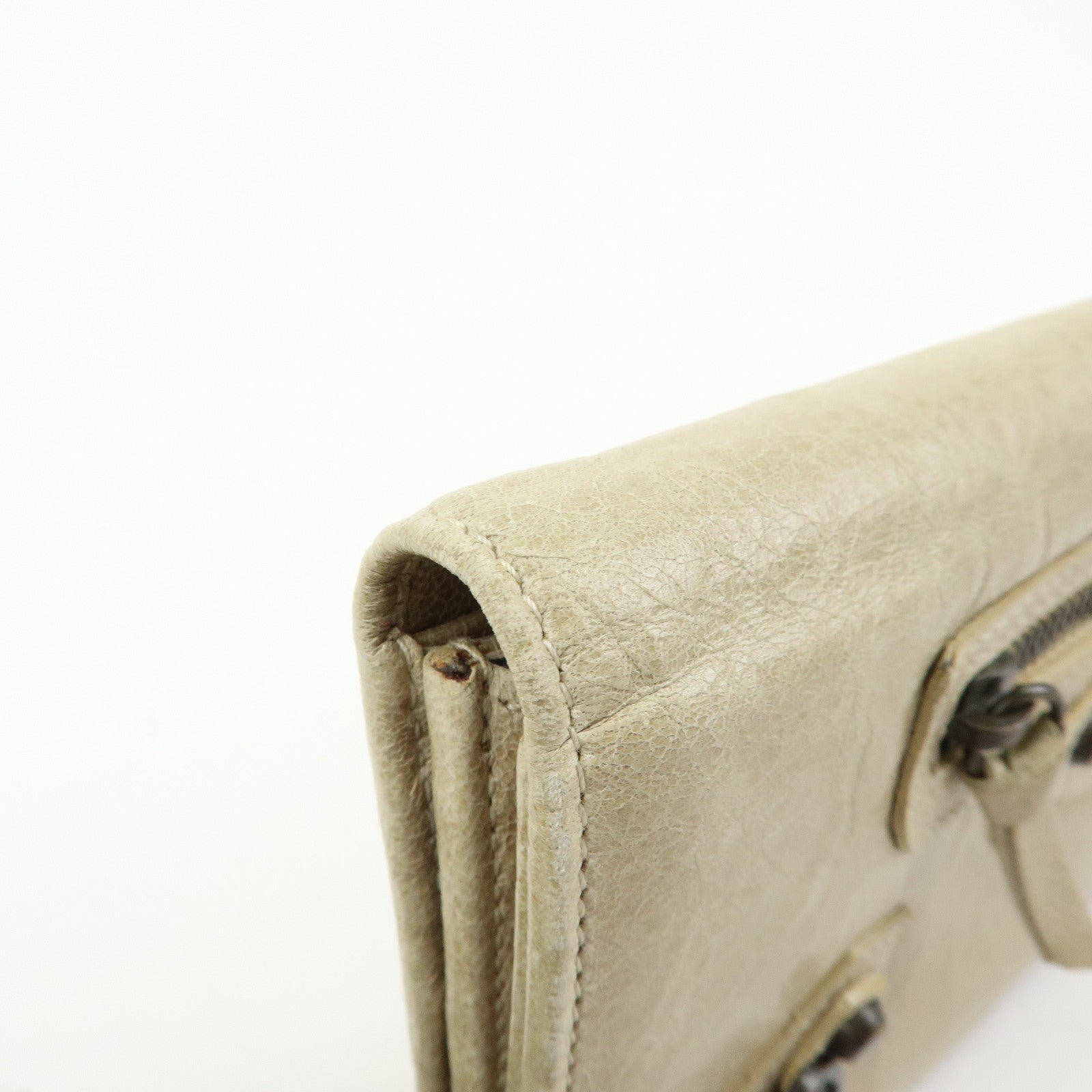 BALENCIAGA City Leather The Money Long Wallet Beige 163471