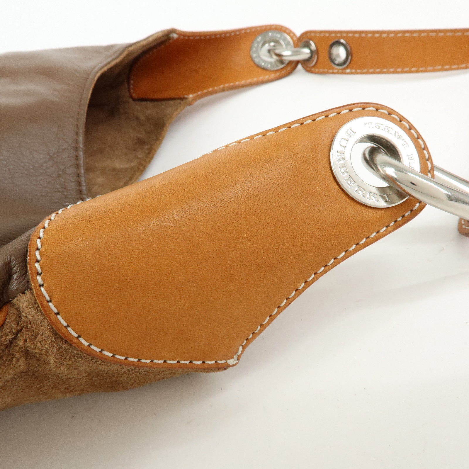 BURBERRY Blue Label Suede Leather Shoulder Bag Crossbody Bag Brown