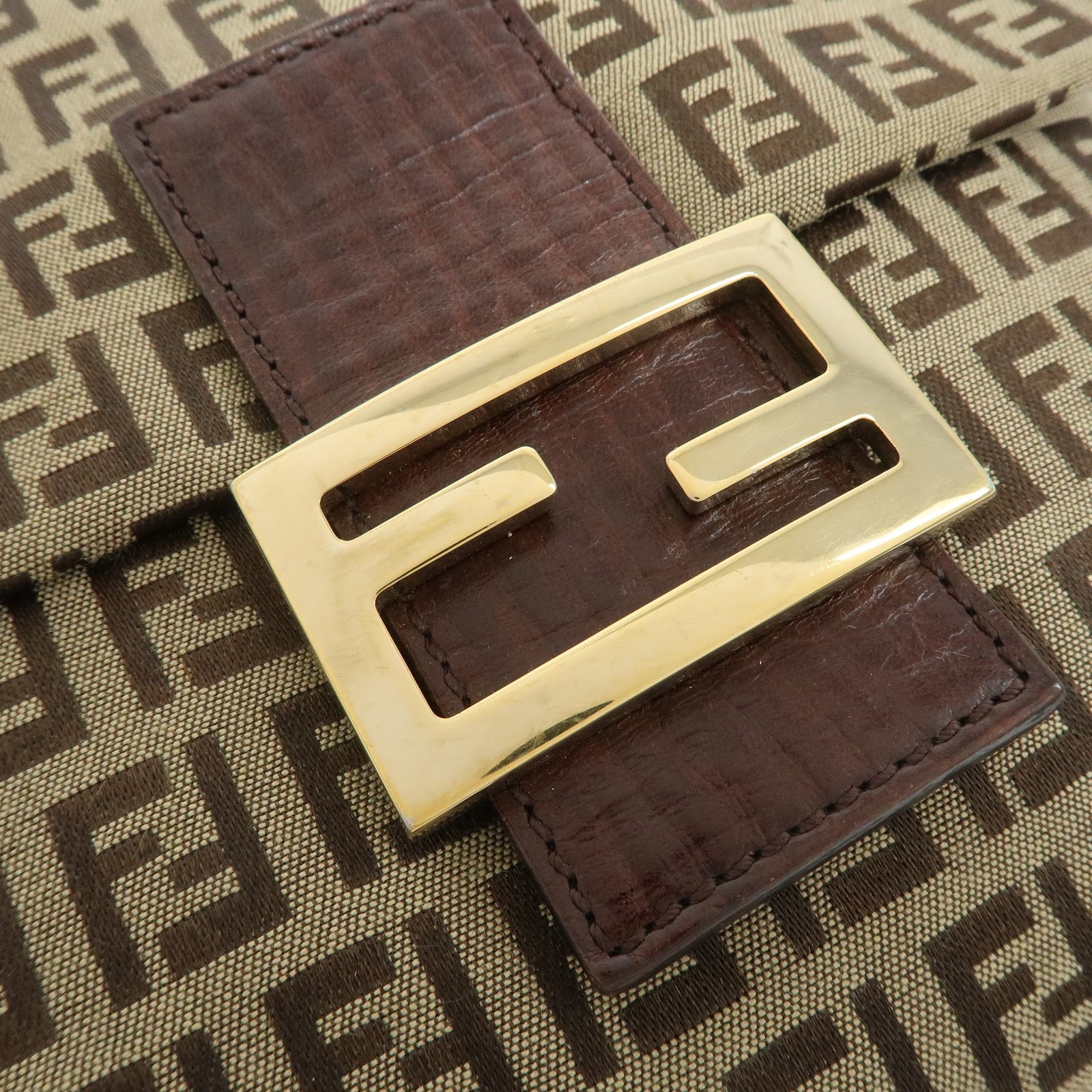 FENDI Zucchino Canvas Leather Shoulder Bag Crossbody Bag 8BT075