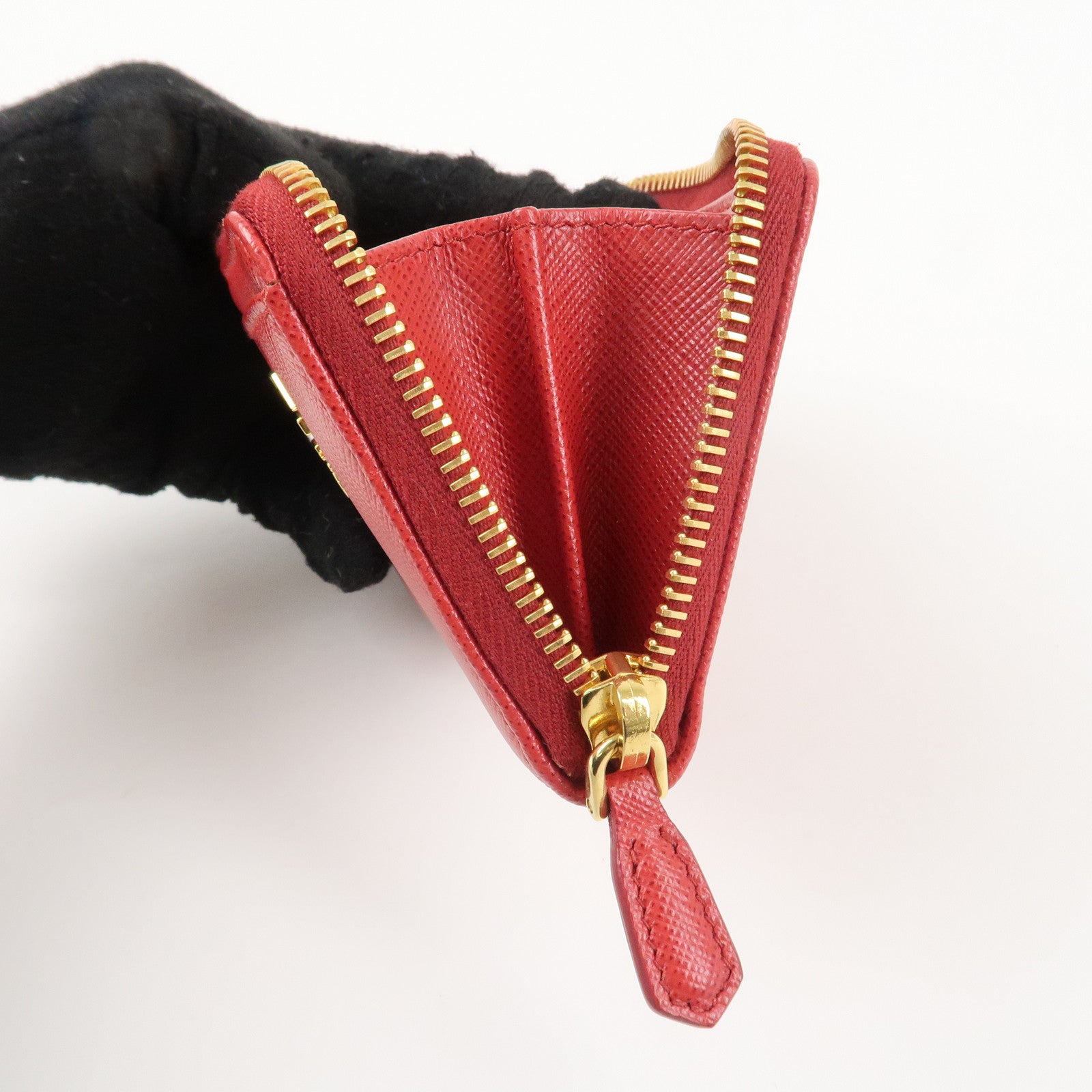 PRADA Leather Zippy Coin Case Red Gold Hardware 1ML025 Used