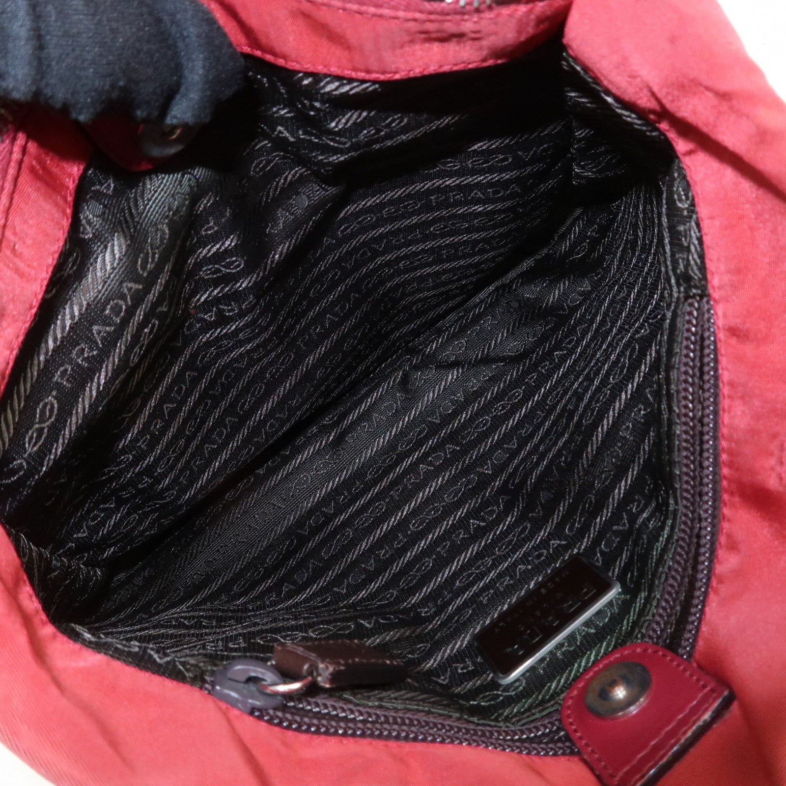 PRADA Triangle Logo Nylon Leather Tote Bag Shoulder Bag Red