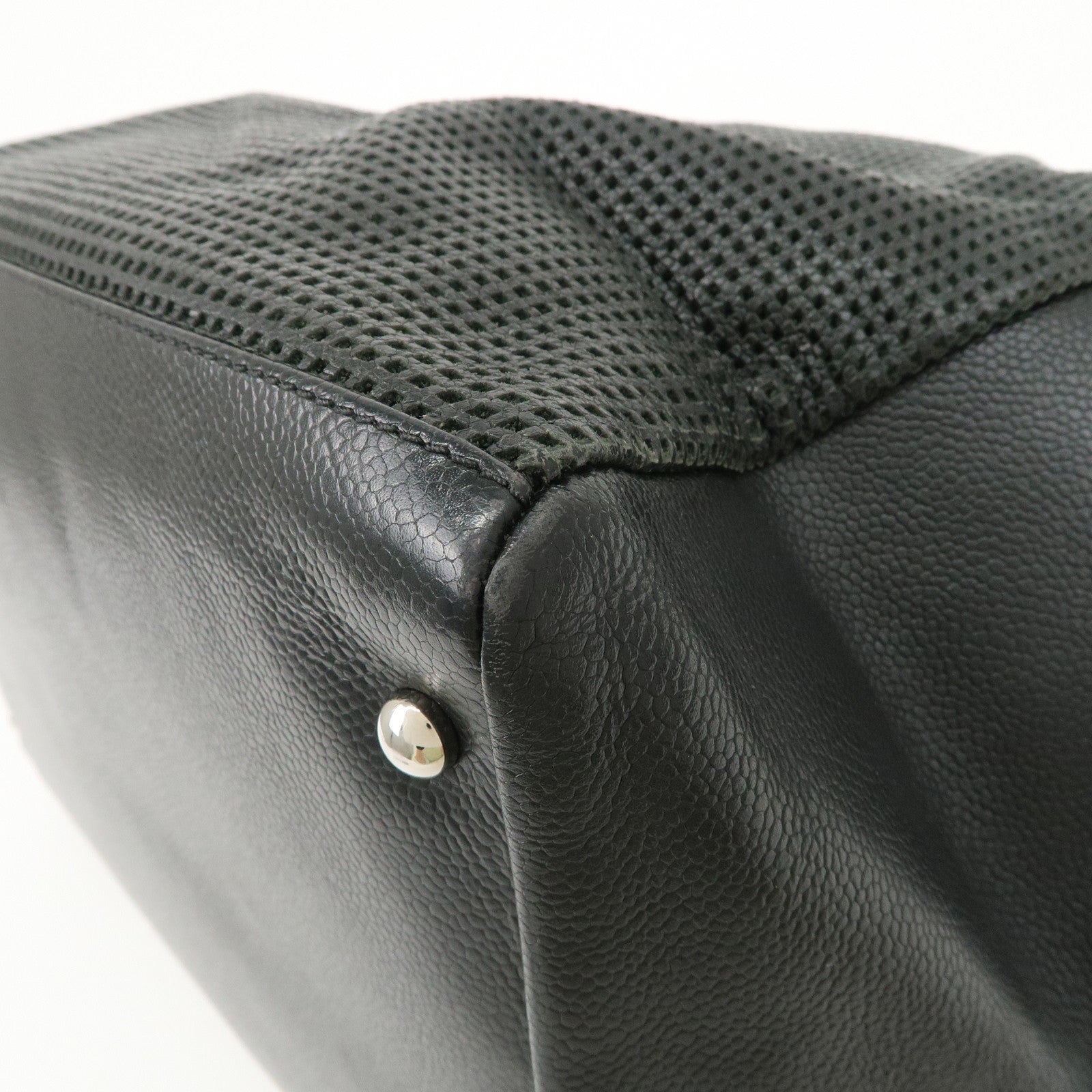 CHANEL COCO Mark Caviarskin Punching Boston Bag Black Used