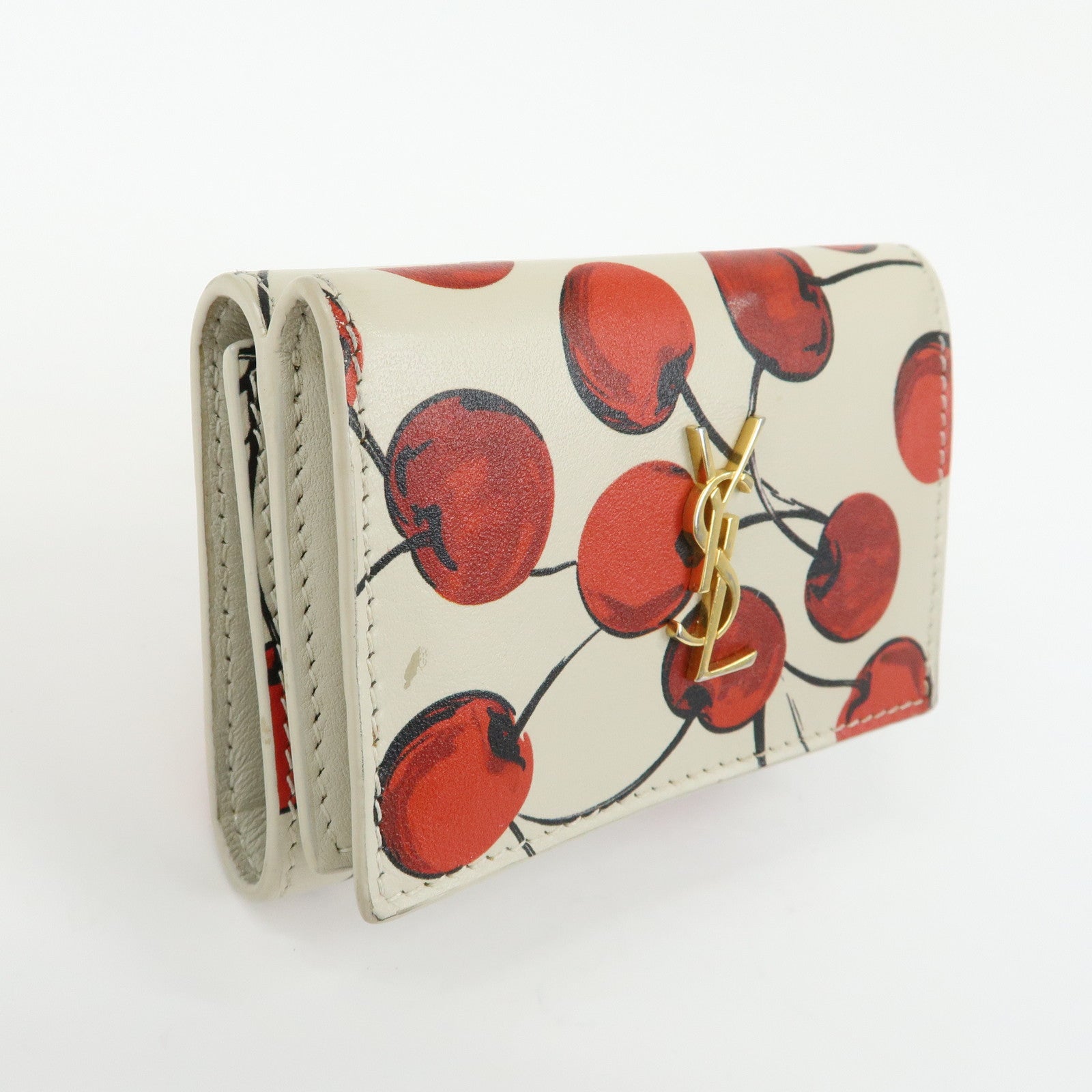 SAINT LAURENT PARIS Leather Compact Tri-fold Wallet Cherry Red