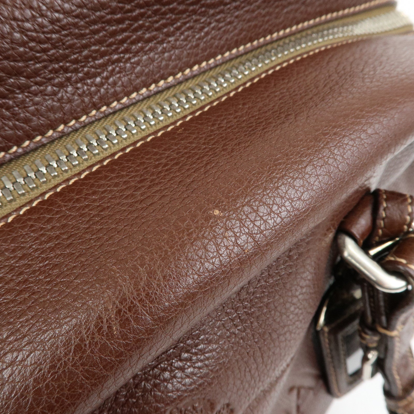 PRADA Vitello Daino Leather Boston Bag Hand Bag Brown BR3090
