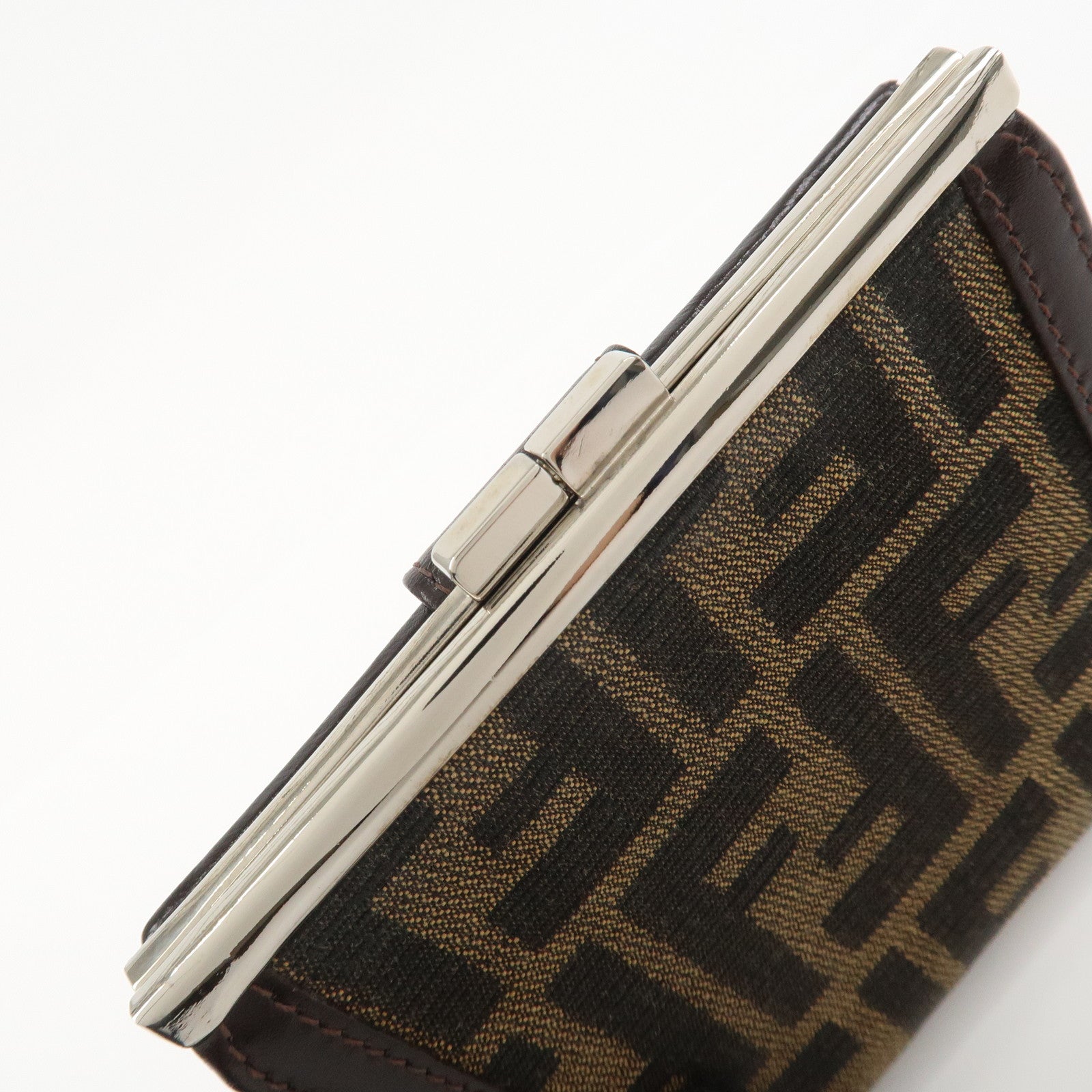 FENDI Zucca Canvas Leather Bi-fold Compact Wallet Brown Black