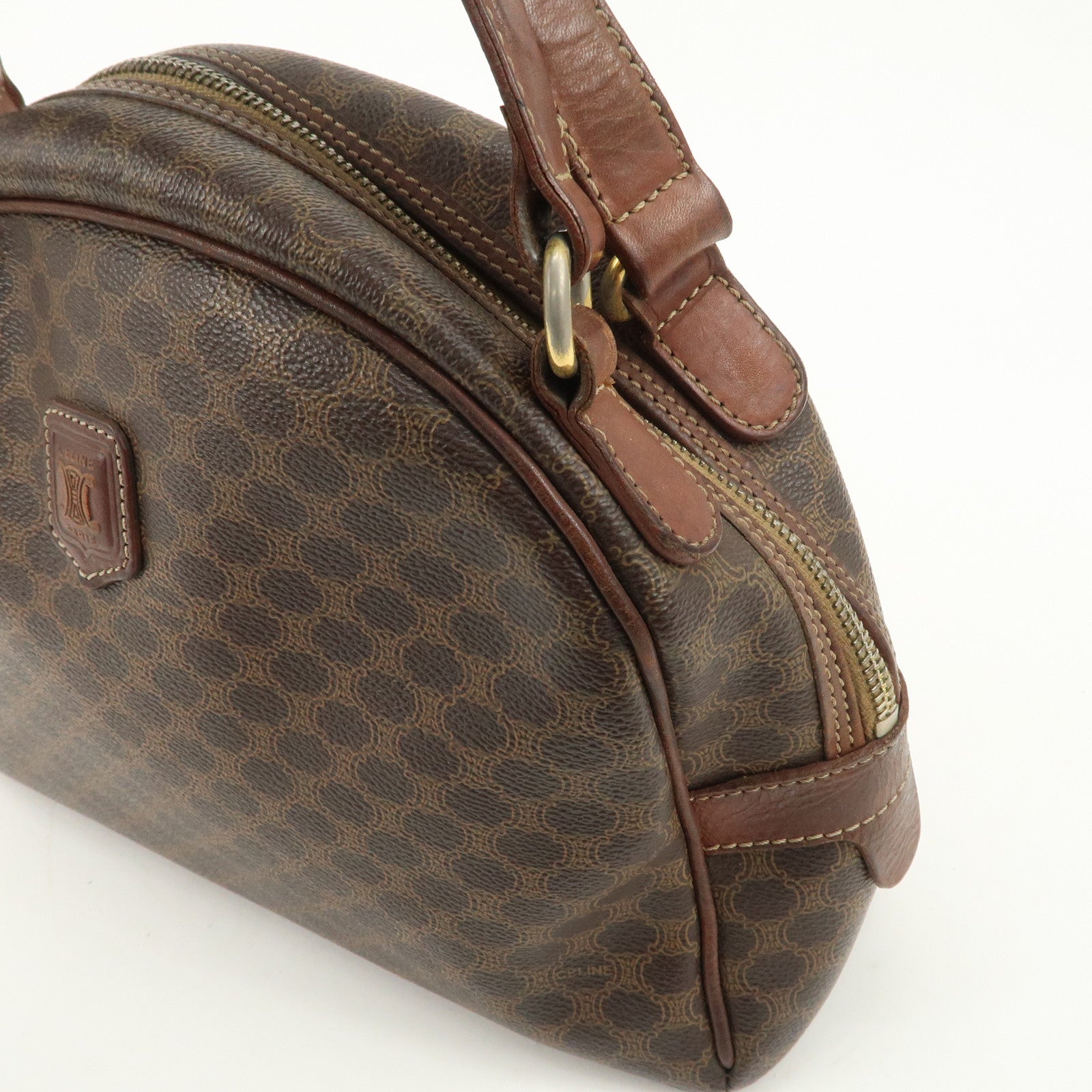 CELINE Macadam PVC Leather Hand Bag Brown Gold HDW