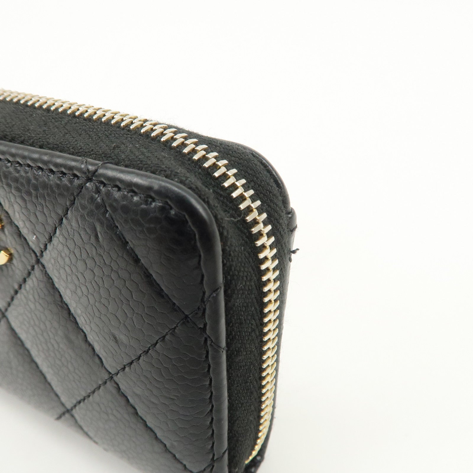 CHANEL Matelasse Caviarskin Classic Zippy Coin Case Black AP0216
