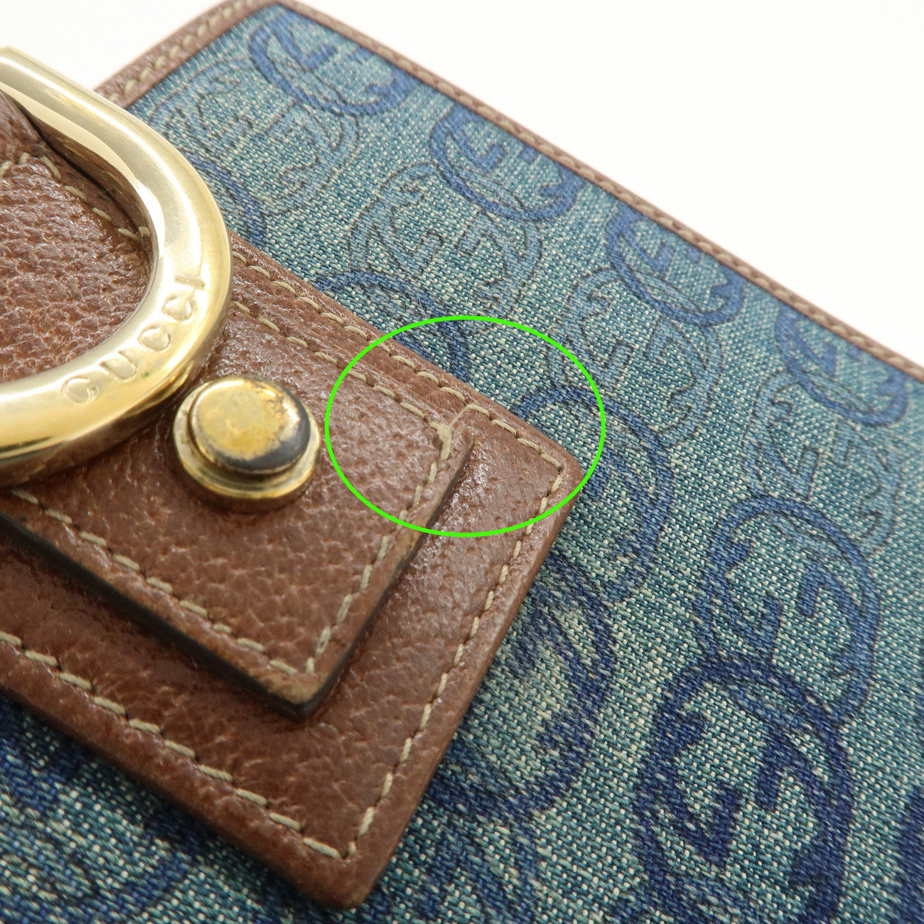 GUCCI Denim Leather Bi-Fold Compact Wallet Blue Brown