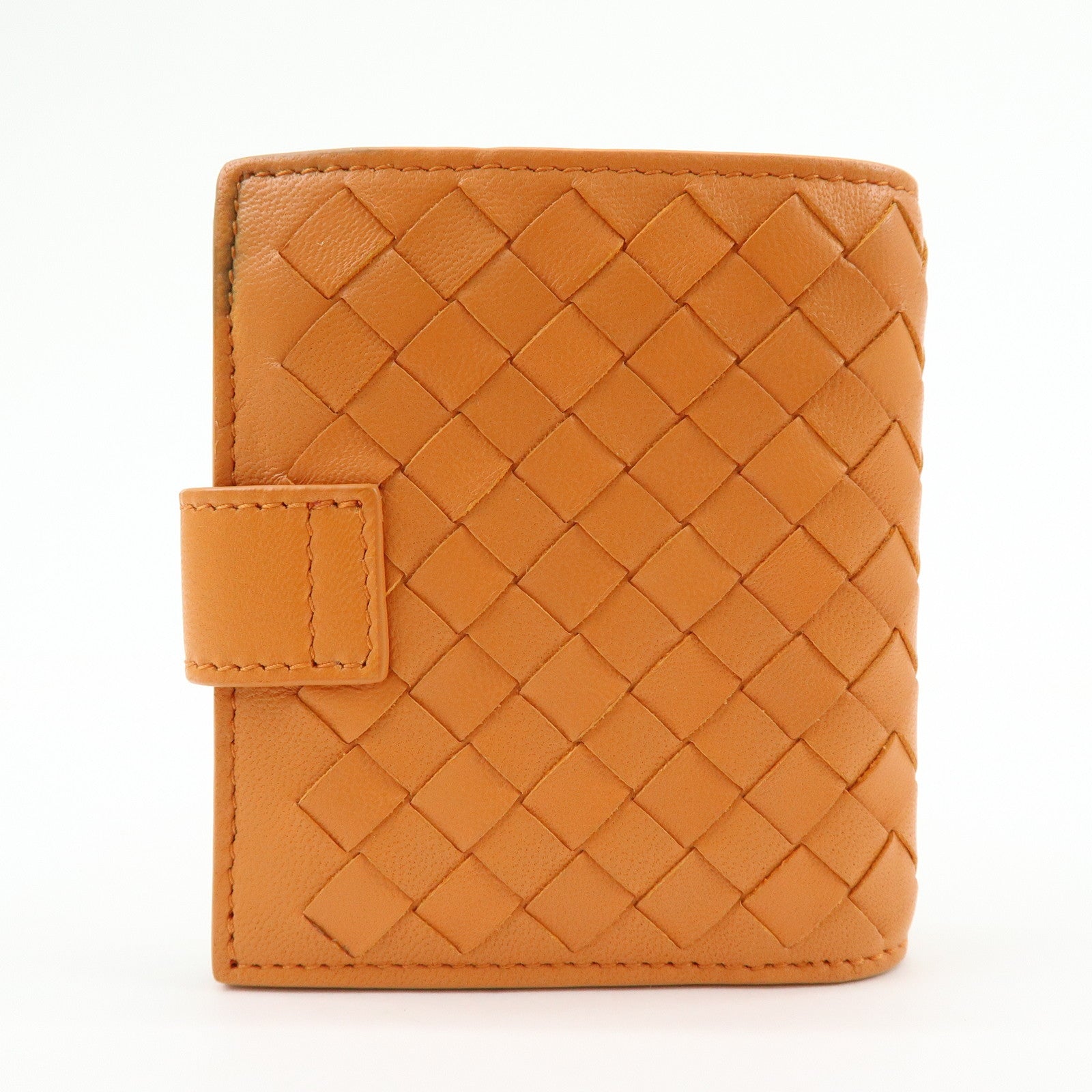 Bottega Veneta Intrecciato Leather Bi-fold Comact Wallet Orange