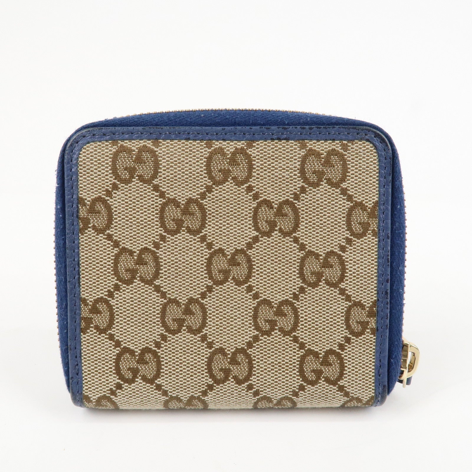 GUCCI GG Canvas Leather Bi-Fold Wallet Beige Blue 346056 Used