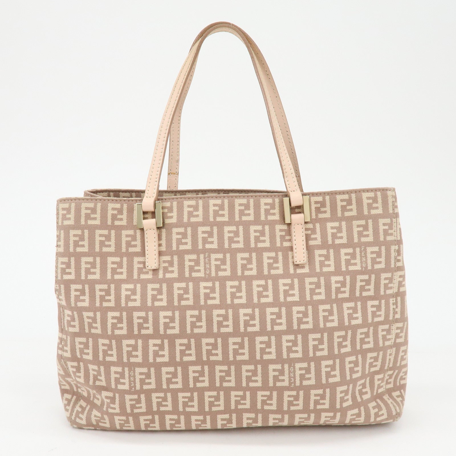 FENDI Zucchino Canvas Leather Hand Bag Tote Bag Pink Beige 8BH132
