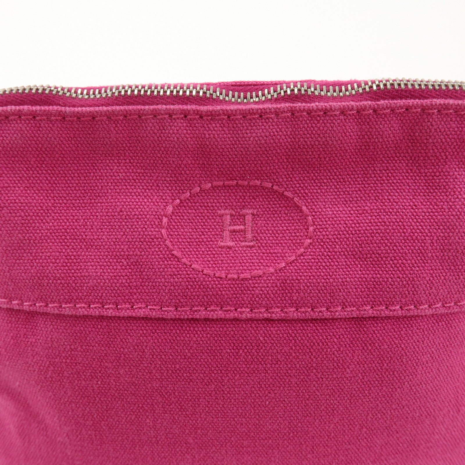 HERMES Logo Cotton Leather Bolide Pouch Mini Cosmetic Pouch Pink
