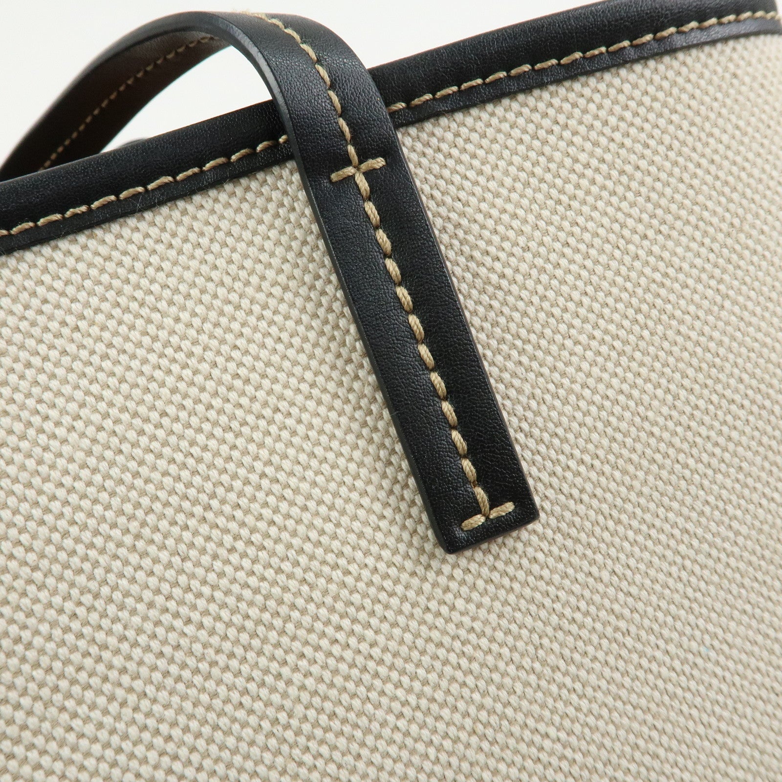 STELLA MCCARTNEY Leather Canvas Tote Bag Shoulder Bag Ecru Black