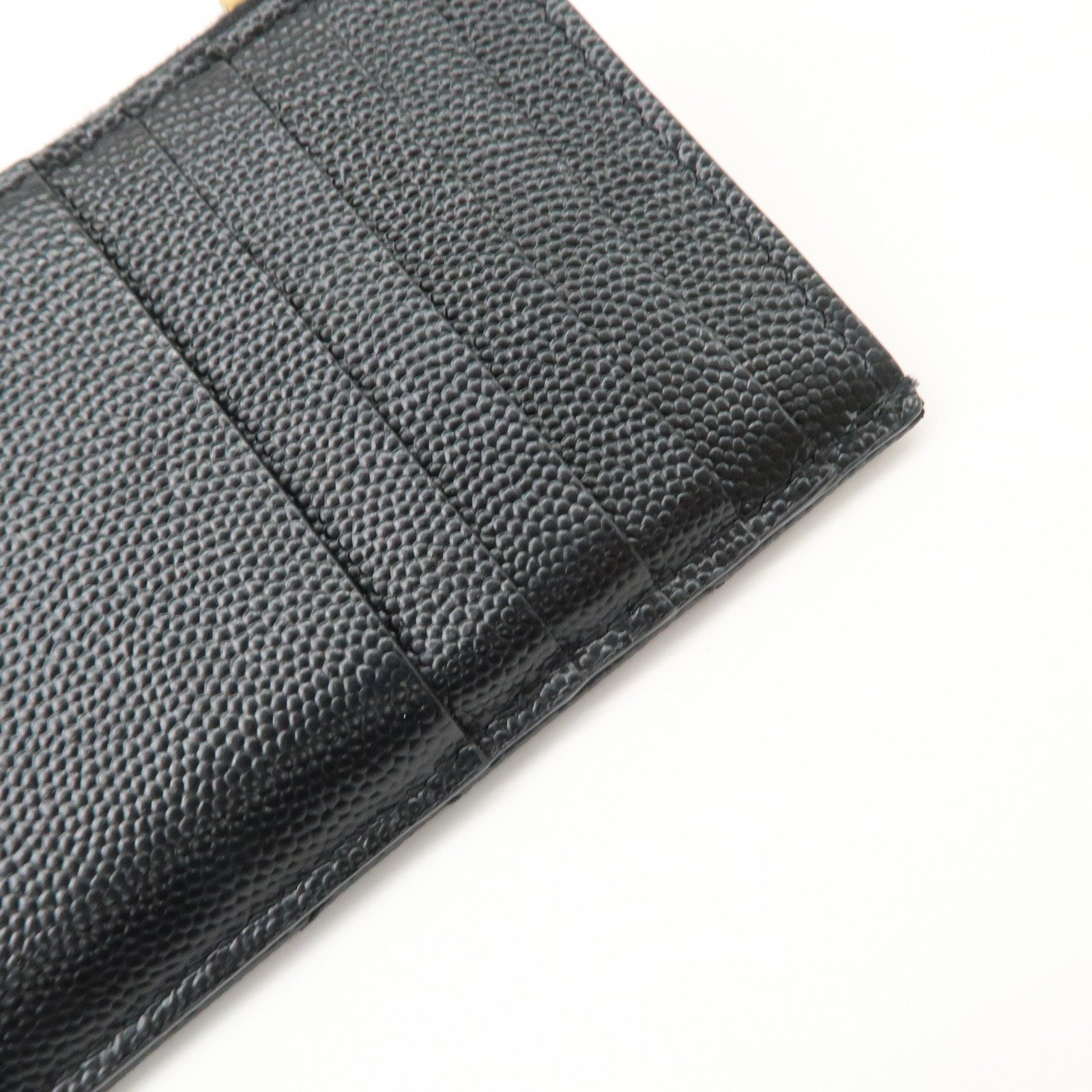 SAINT LAURENT Leather Card Case Black Gold Hardware