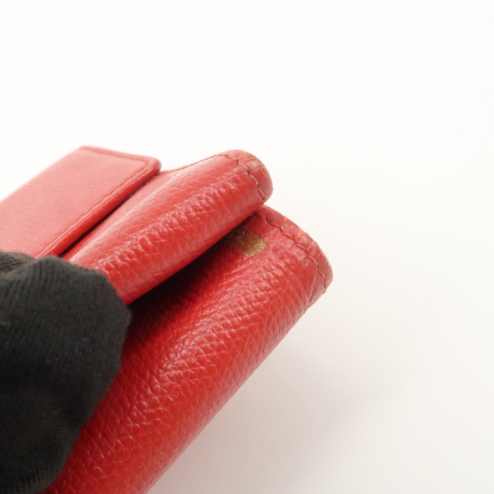 CHANEL COCO Button Leather Double Hook Compact Wallet Red A20902