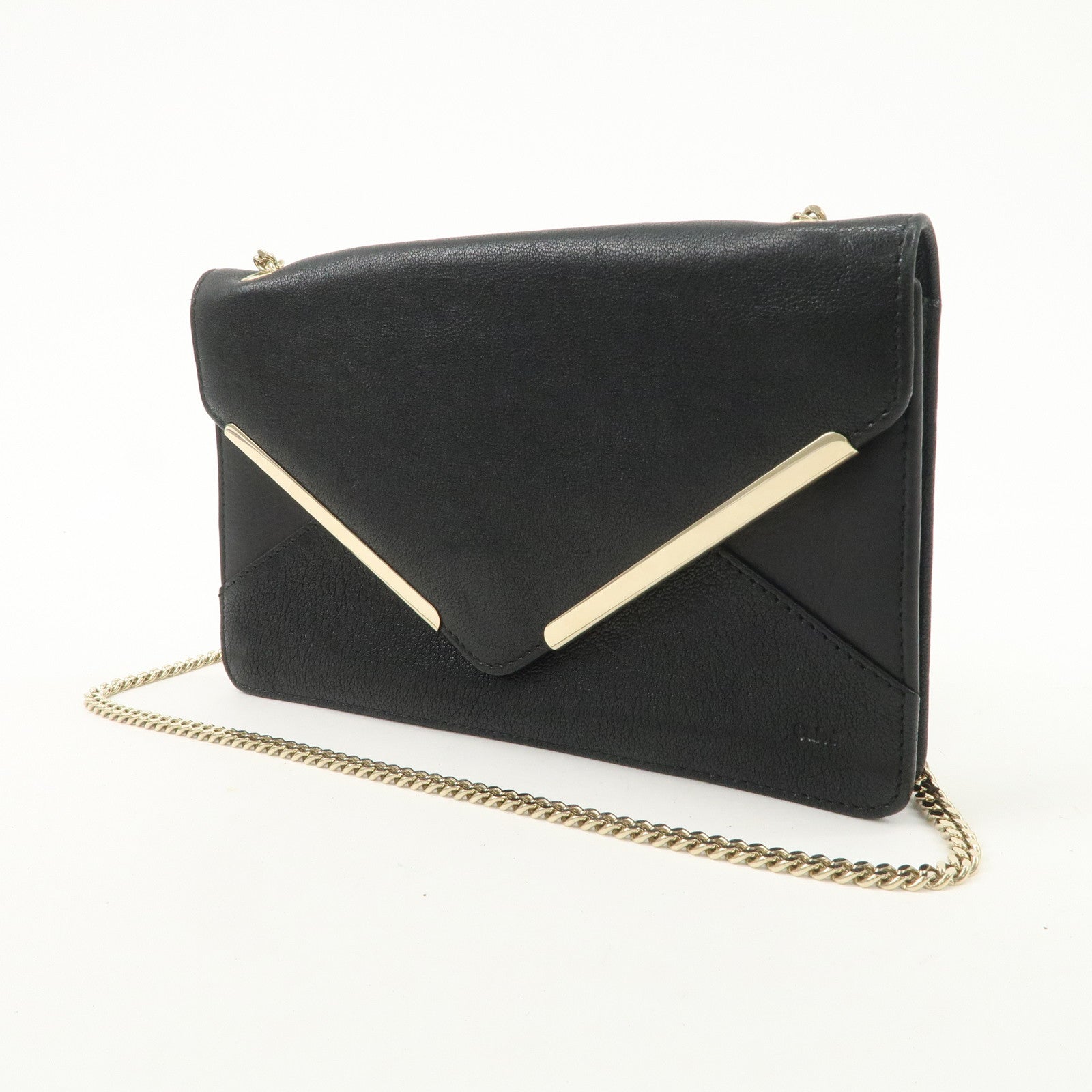 Chloe Leather Chain Shoulder Bag Black Gold Hardware Used