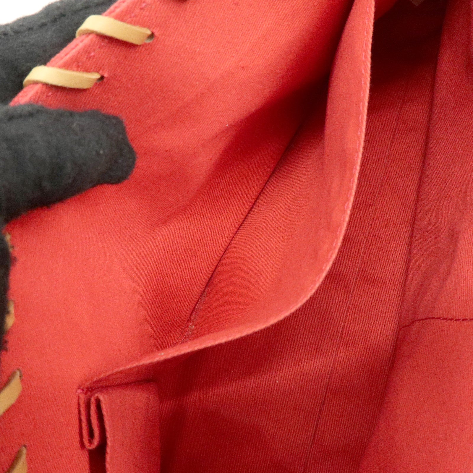 BURBERRY Blue Label Cotton Leather Hand Bag Tote Bag Red