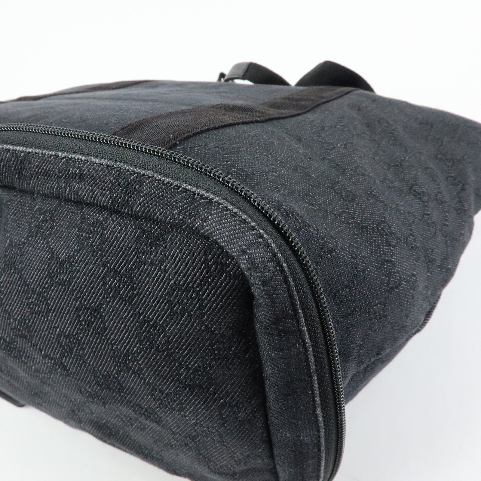 GUCCI GG Denim Leather Foldable Tote Bag Shoulder Bag Black 152232