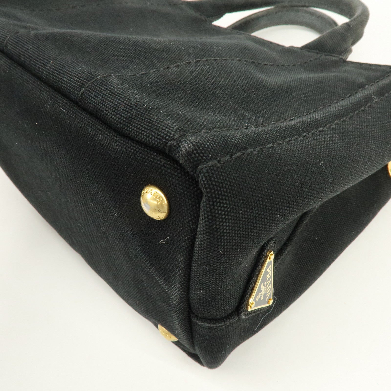 PRADA Triangle Logo Canapa Mini Canvas 2Way Hand Bag Black 1BG439