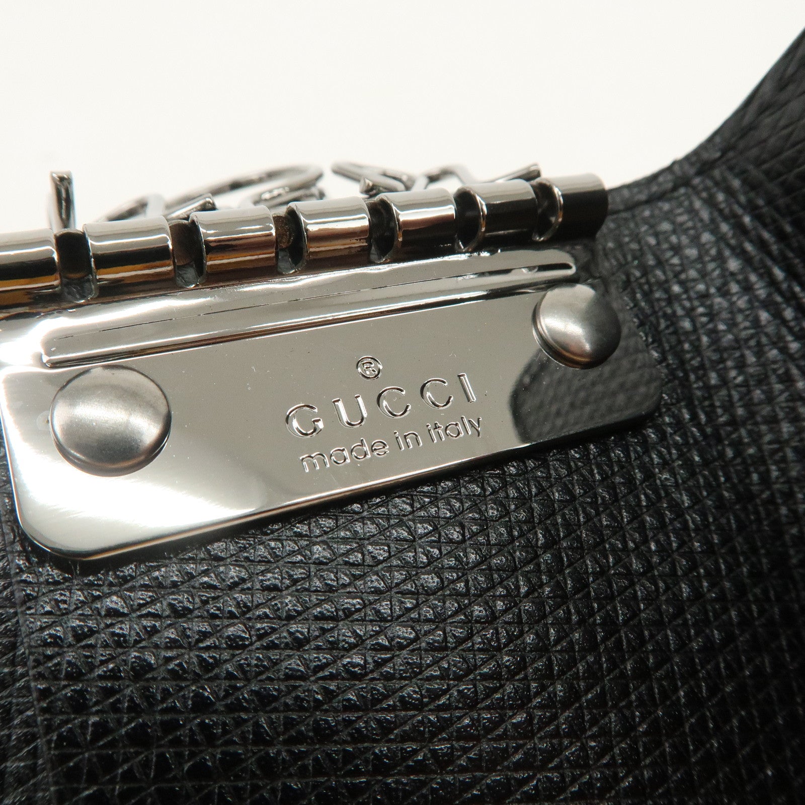 GUCCI Logo Leather 6 Rings Key Case Black 04579