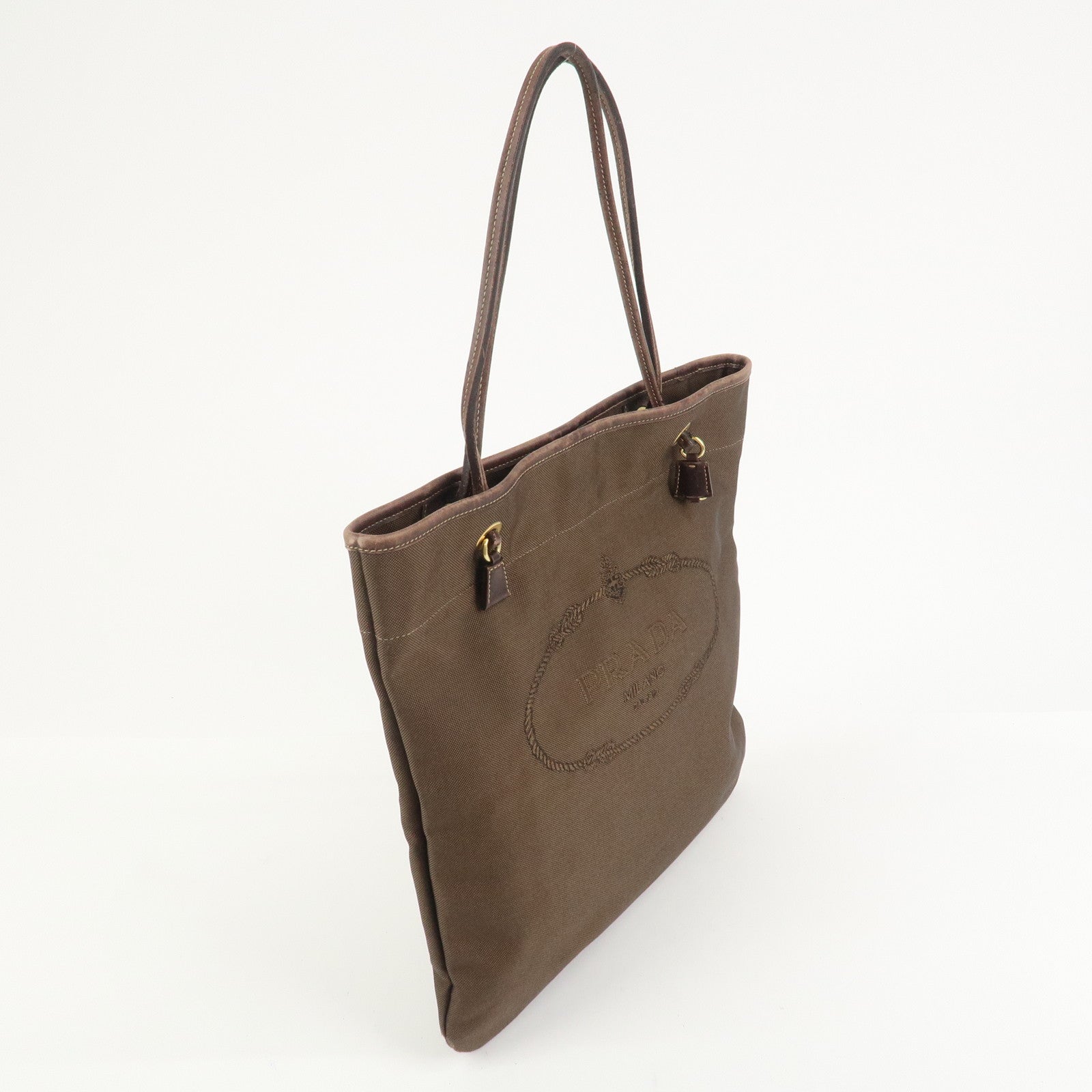 PRADA Jacauard Canvas Leather Tote Bag Shoulder Bag Brown BR3579