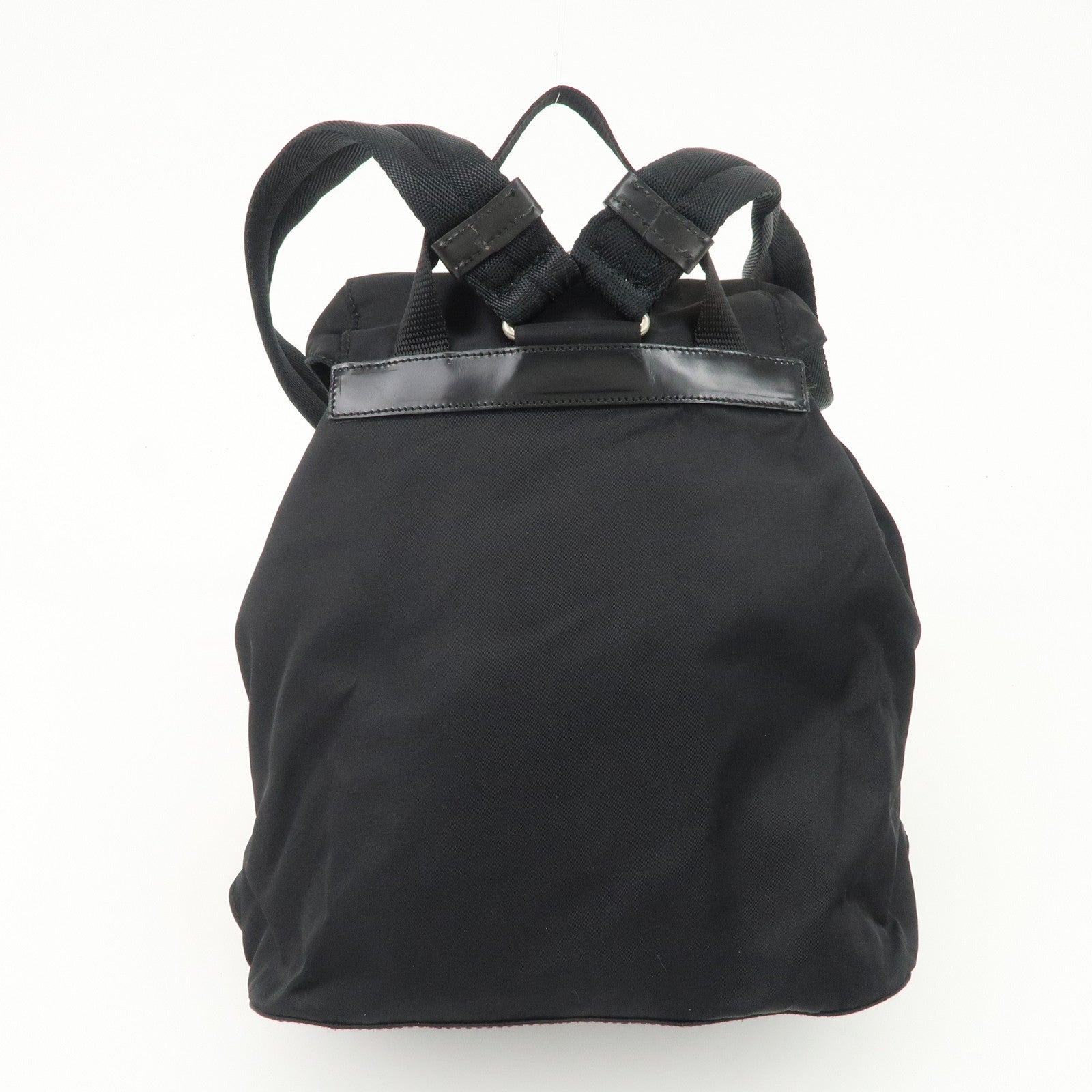 PRADA Triangle Logo Leather Nylon Backpack Black B6677 Used