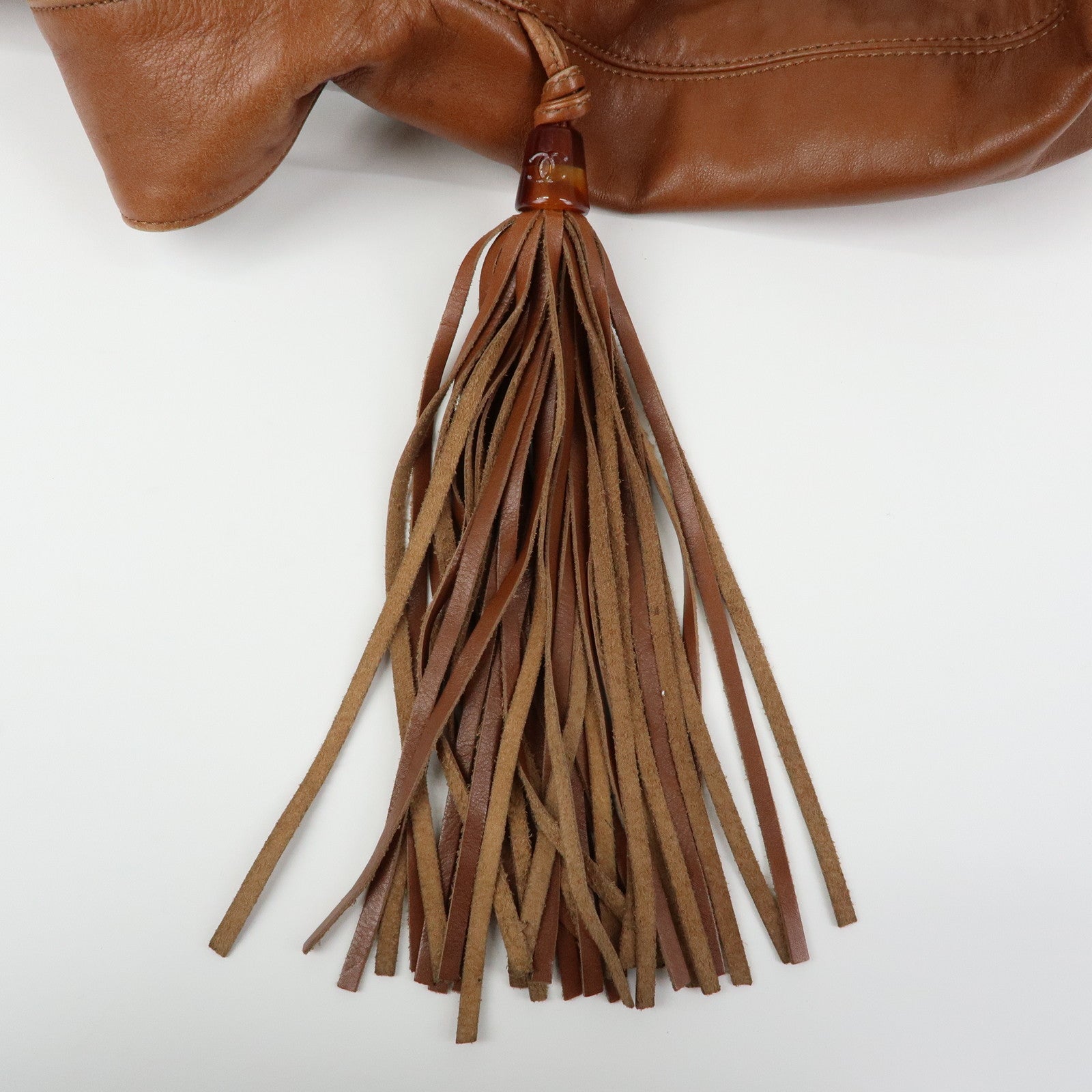 CHANEL COCO Mark Leather Shoulder Bag Tassel Charm Brown