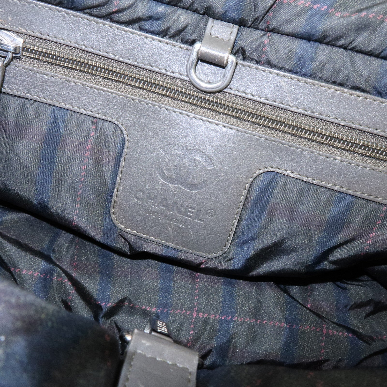 CHANEL COCO Cocoon PM Nylon Tote Bag Dark Green Plaid A48610