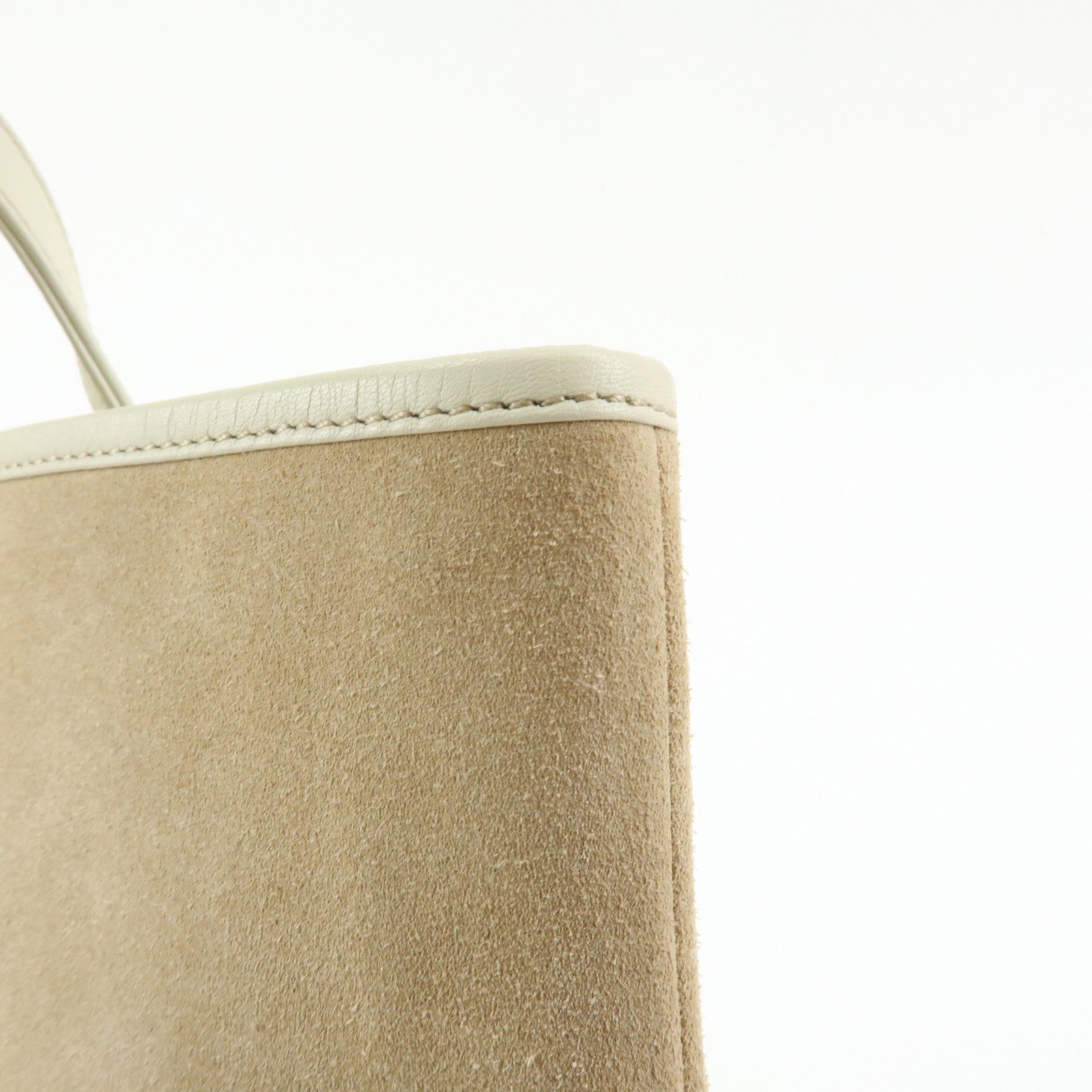 LOEWE Anagram Suede Leather Tote Bag Hand Bag Beige White