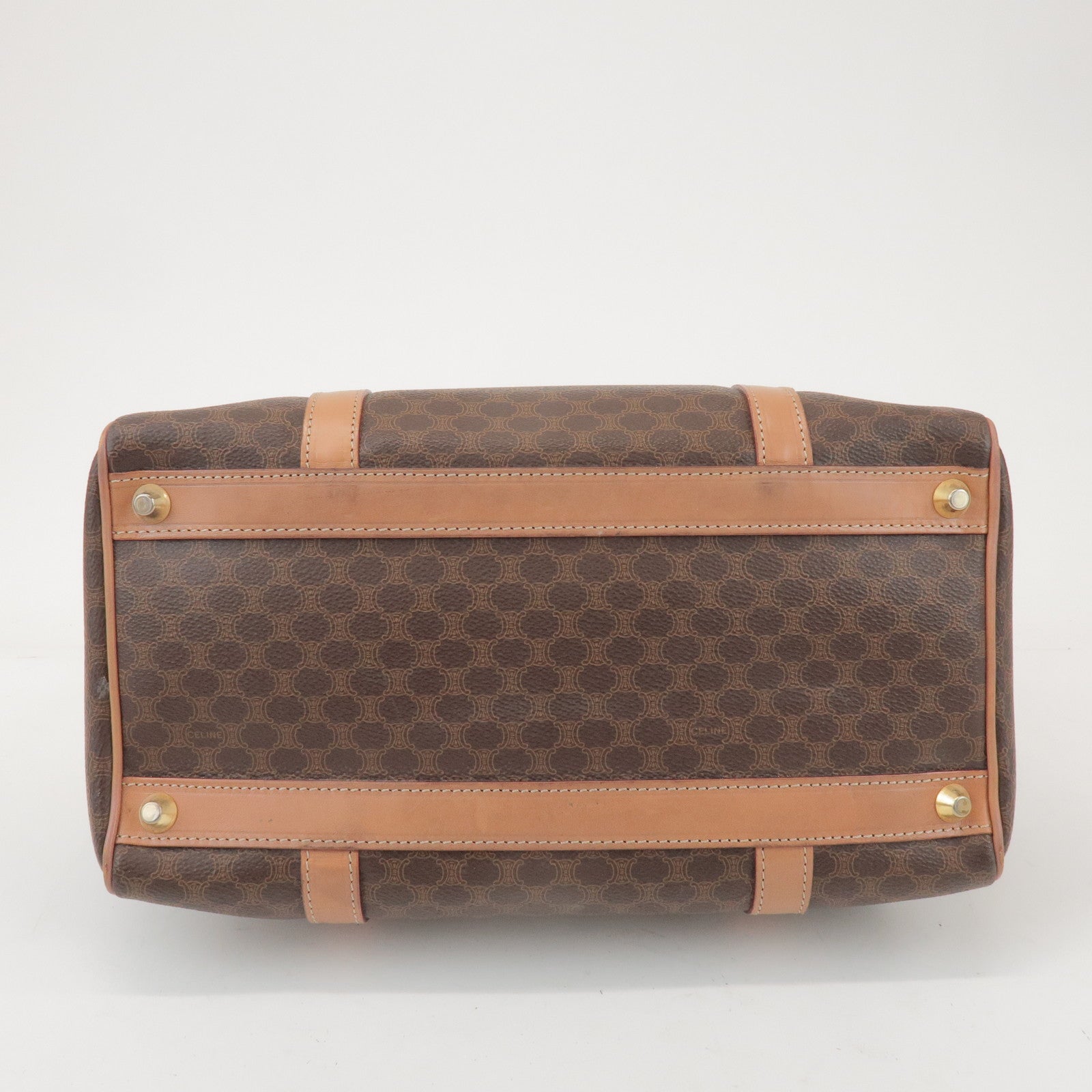 CELINE Macadam PVC Leather Boston Bag Hand Bag Brown
