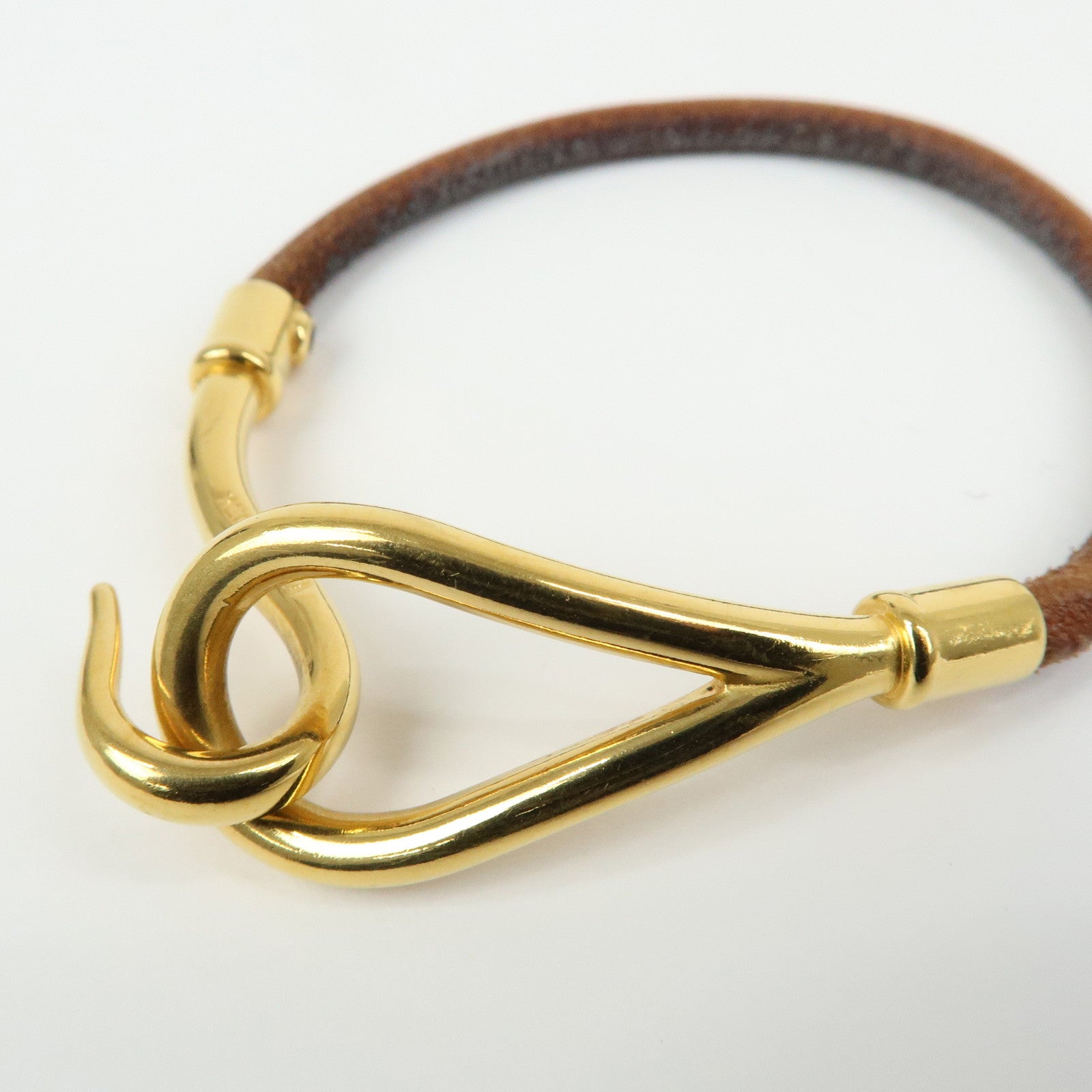 HERMES Jumbo Choker Leather Metal Bracelet Brown Gold