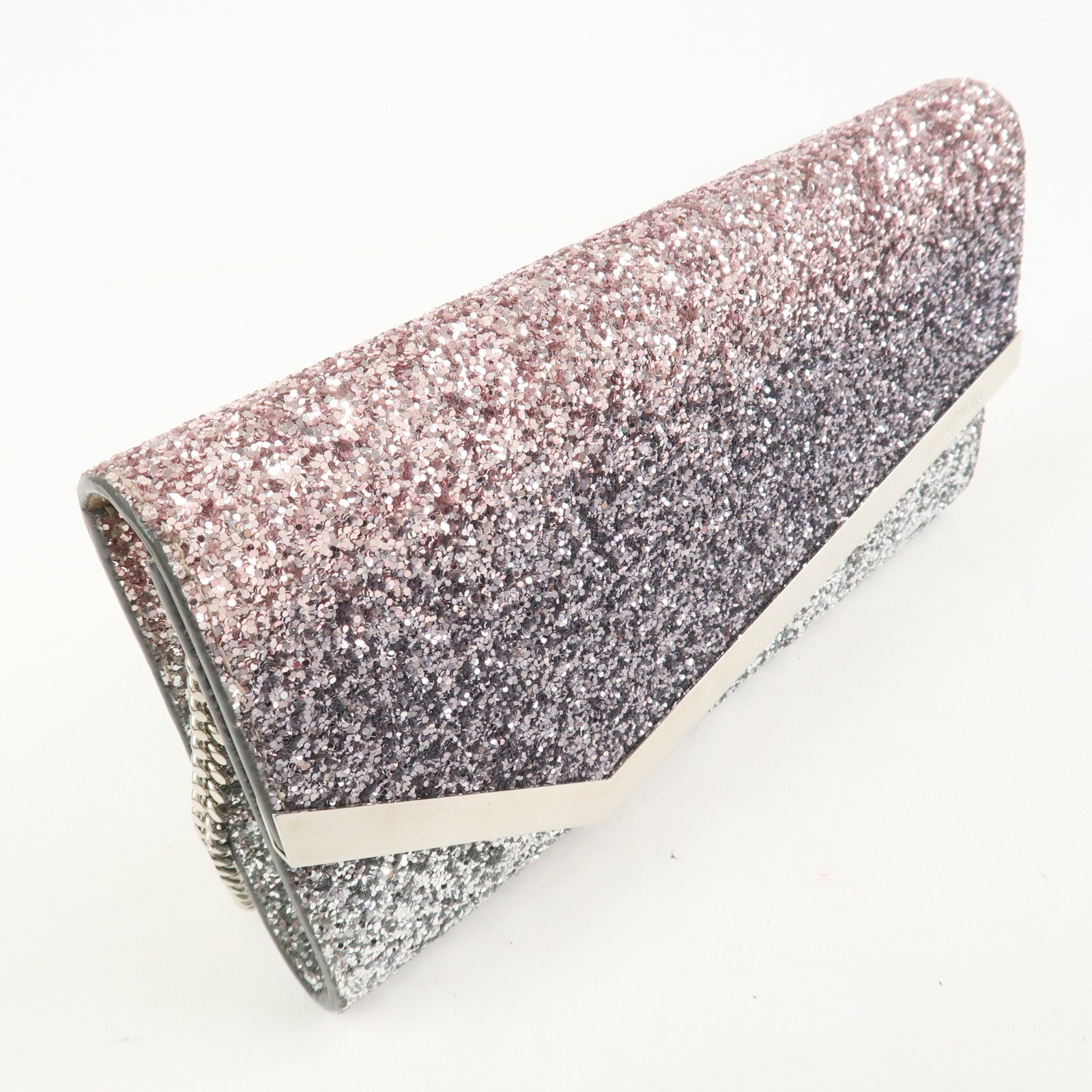 JIMMY CHOO Chain Shoulder Bag Clutch Bag Glitter Pink Gray Silver
