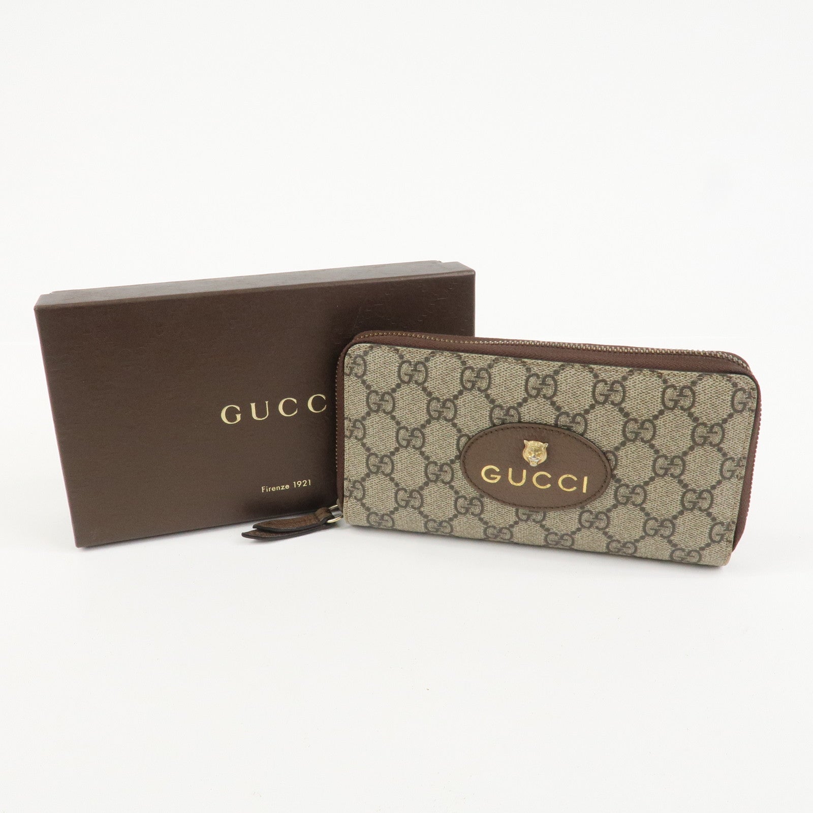 GUCCI Neo Vintage GG Supreme Round Zippy Long Wallet Beige 473953