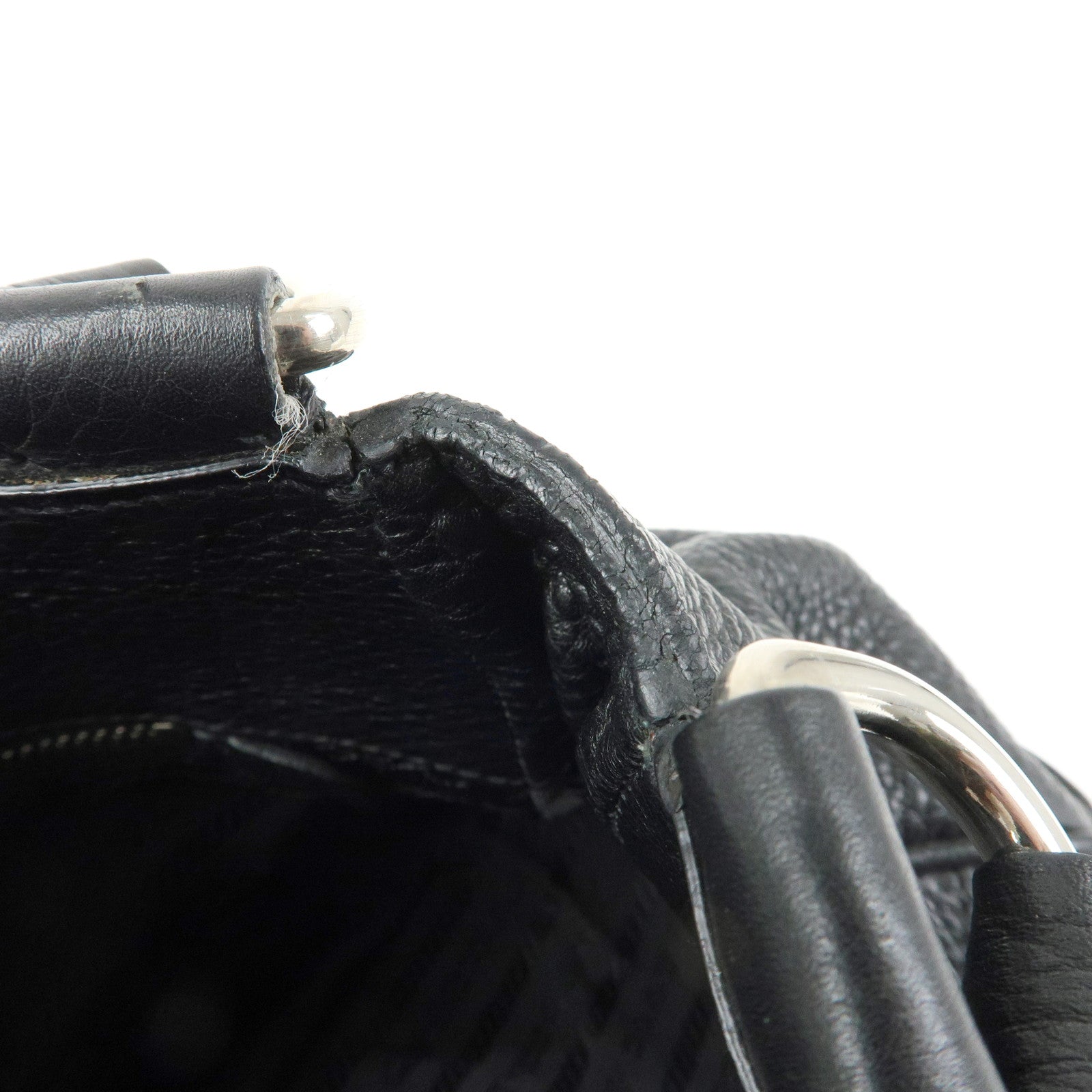PRADA Sound Lock Leather Shoulder Bag Hand Bag Black B3595